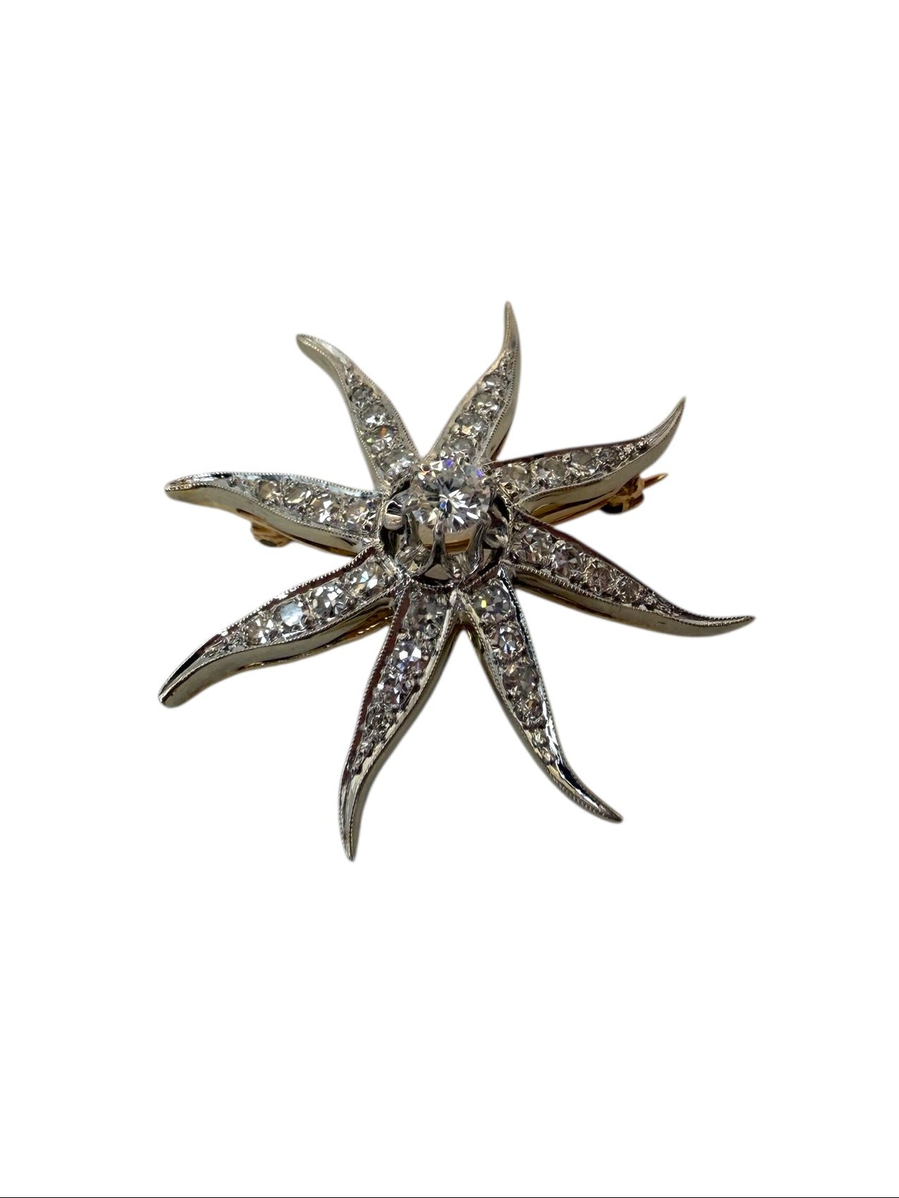 14k Diamond Sunburst Brooch/Pendant