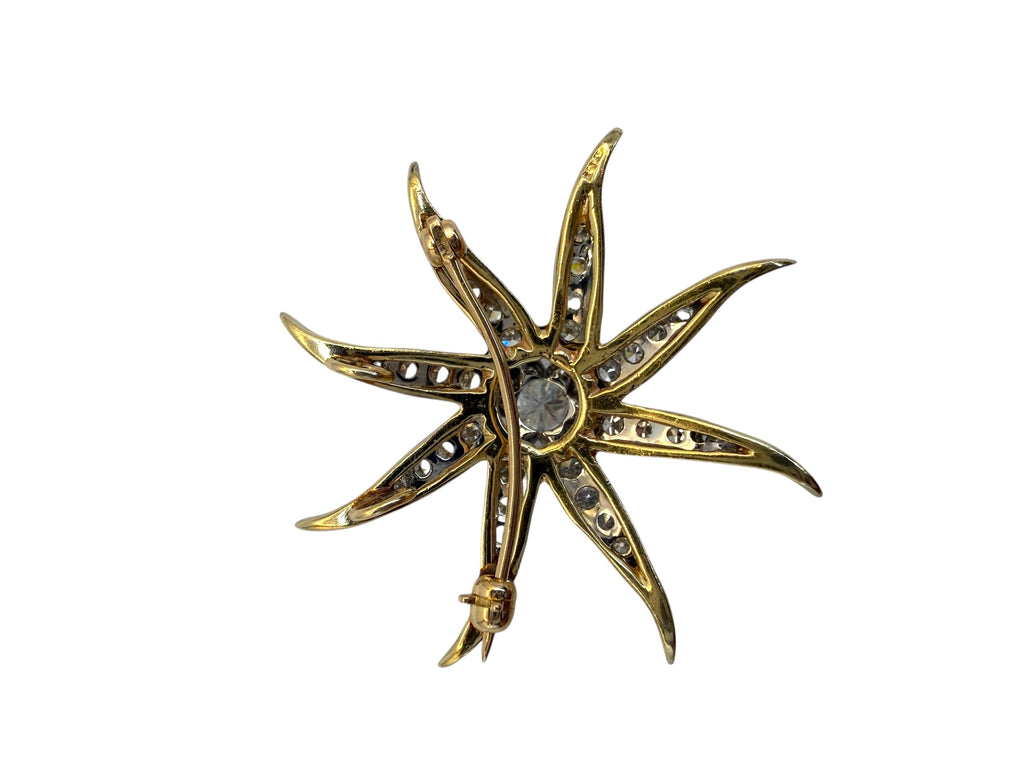 14k Diamond Sunburst Brooch/Pendant