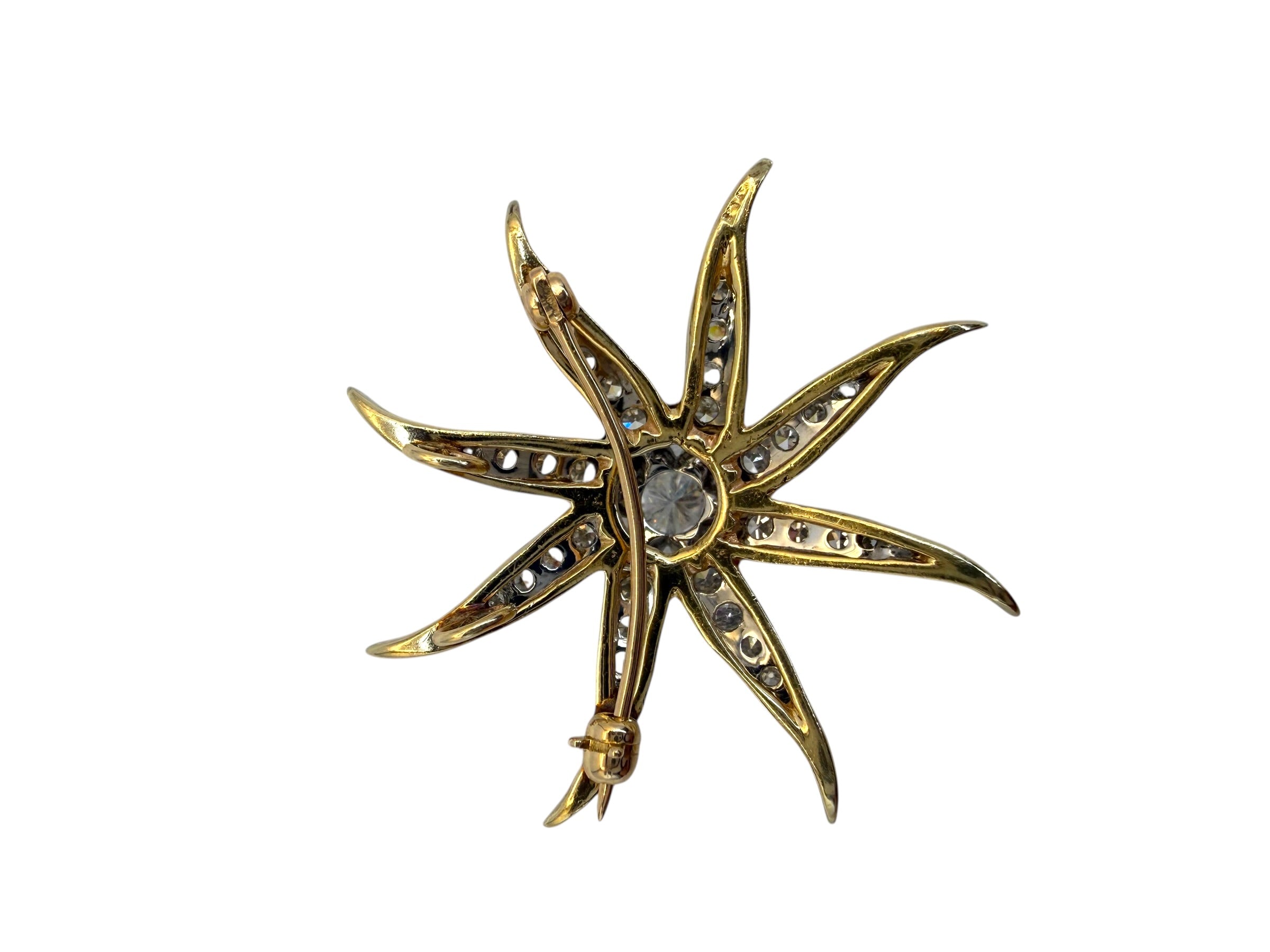 14k Diamond Sunburst Brooch/Pendant