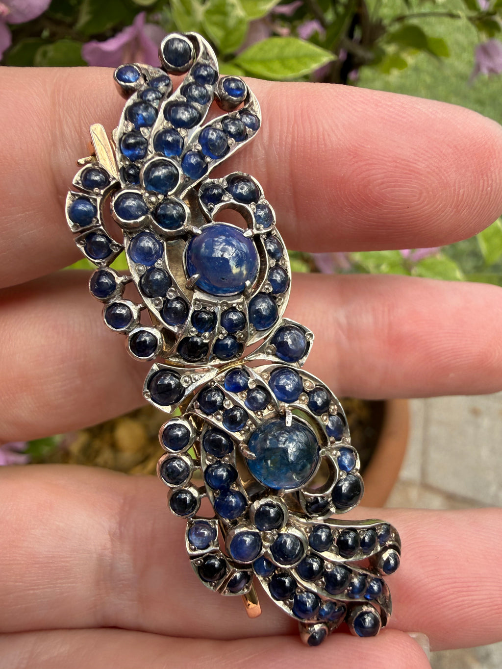 Retro 14k/ Silver Sapphire Brooch/ Earrings