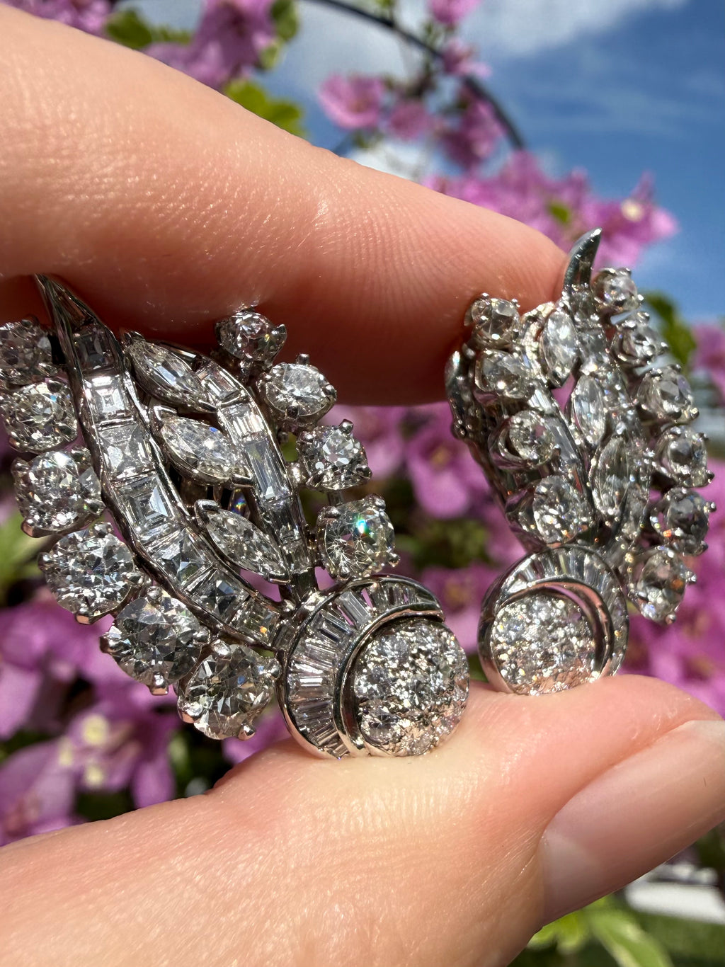 Platinum Mid Century Diamond Clip On Earrings