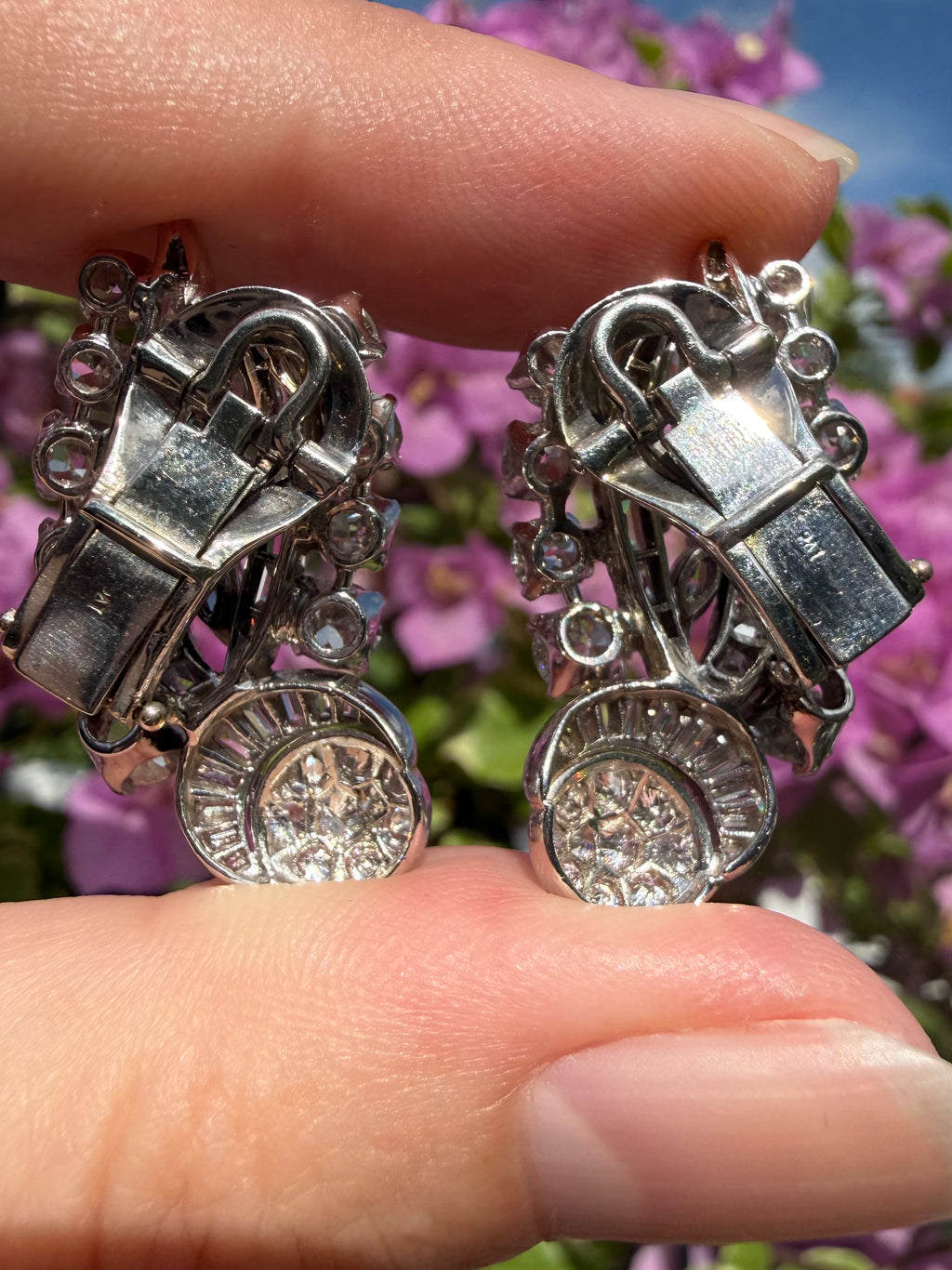 Platinum Mid Century Diamond Clip On Earrings