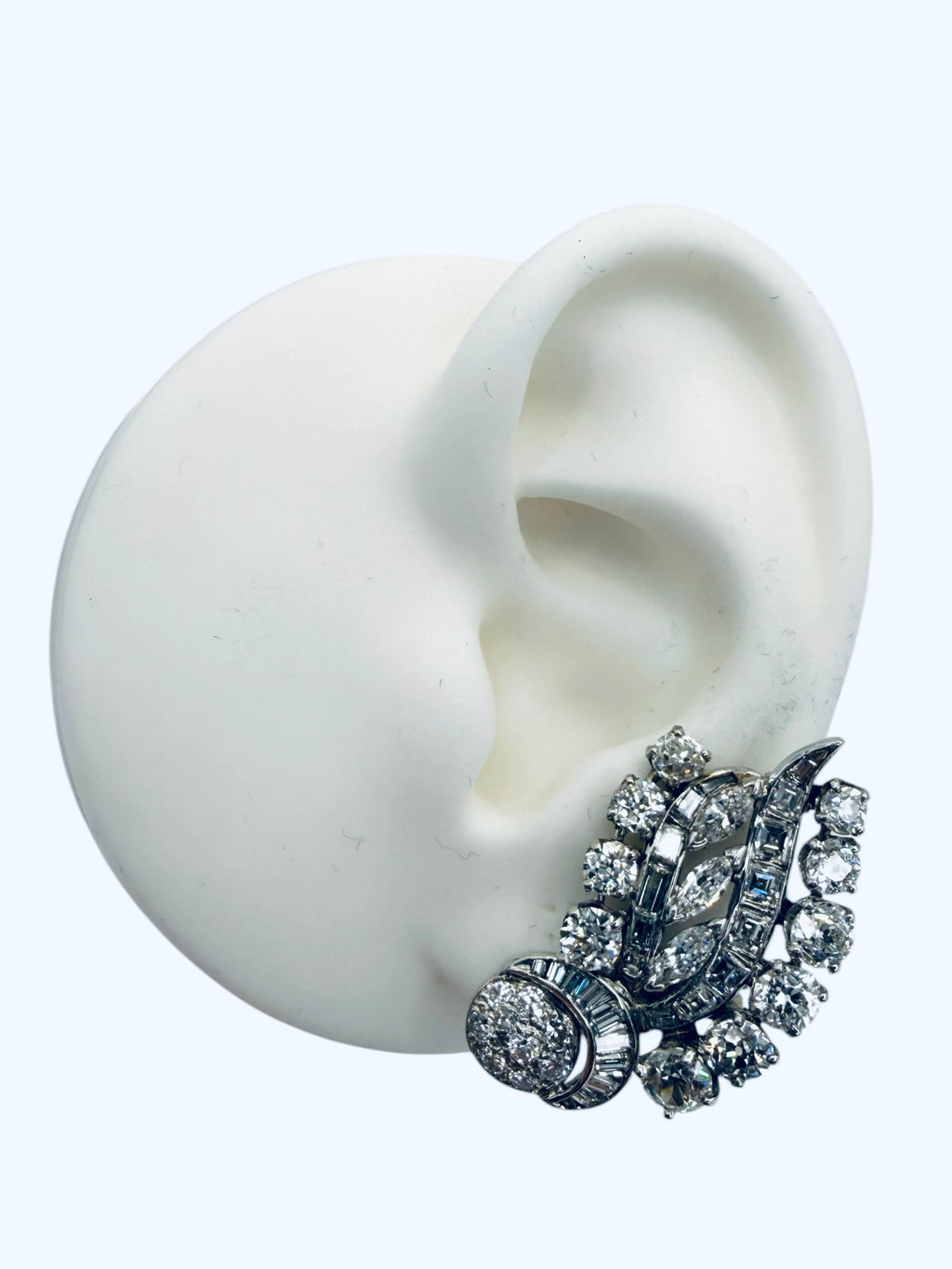 Platinum Mid Century Diamond Clip On Earrings