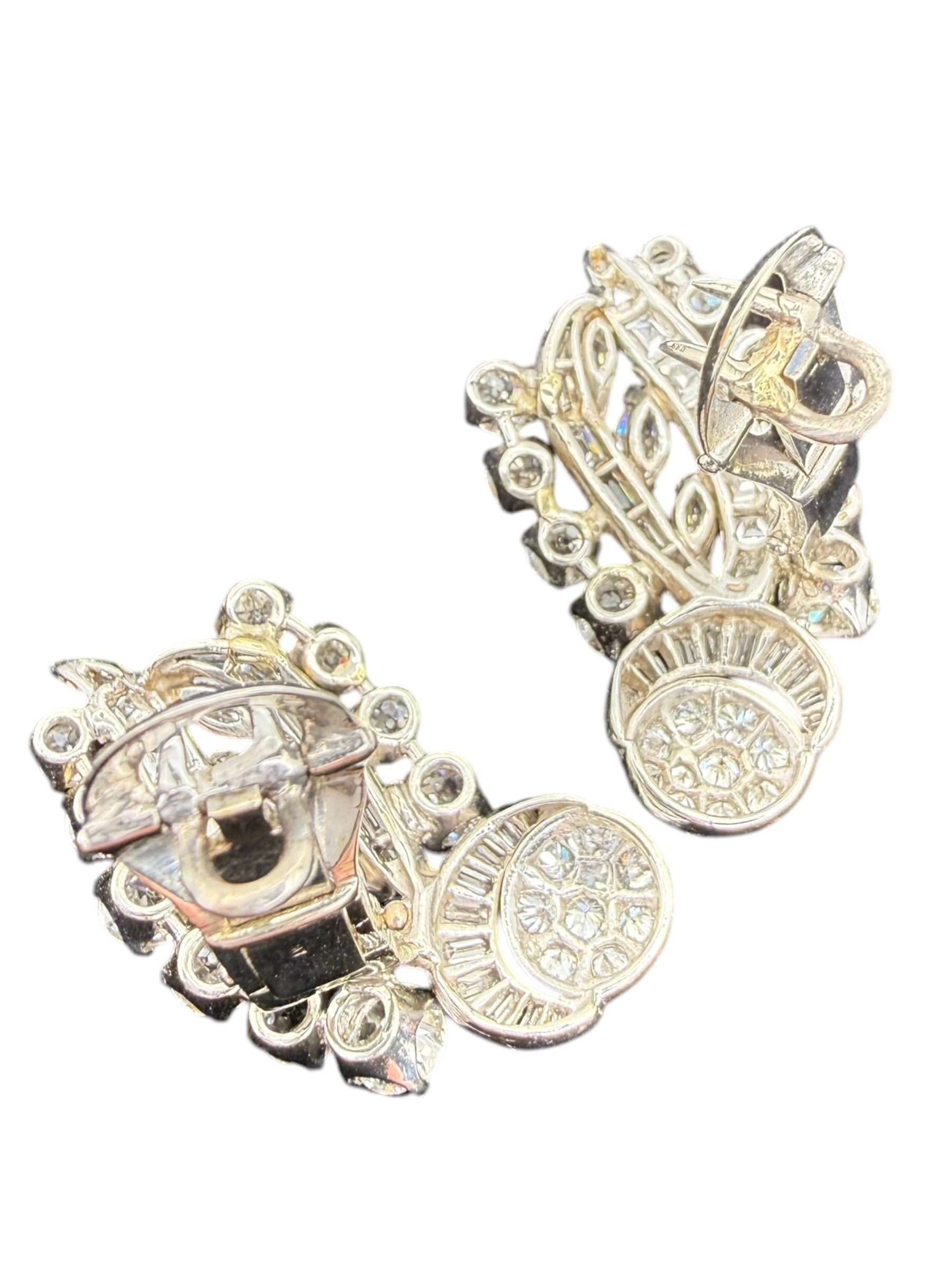Platinum Mid Century Diamond Clip On Earrings