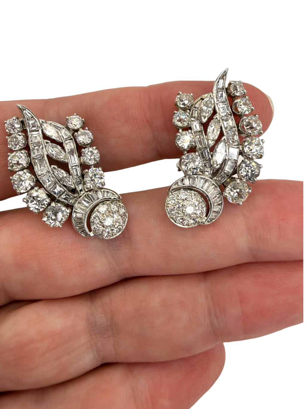 Platinum Mid Century Diamond Clip On Earrings