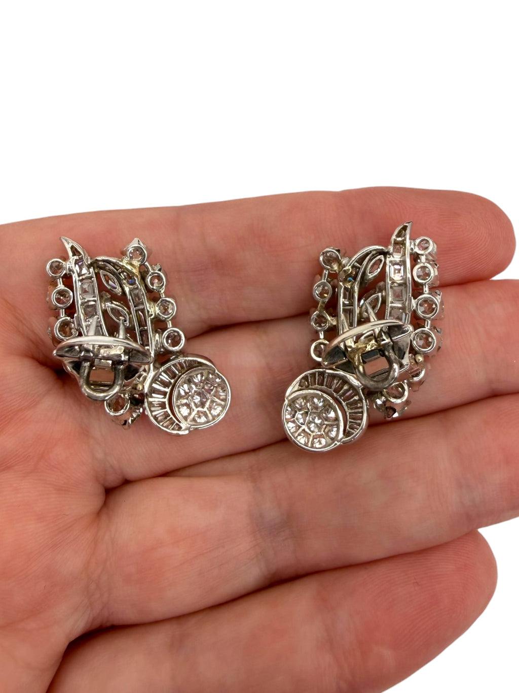 Platinum Mid Century Diamond Clip On Earrings