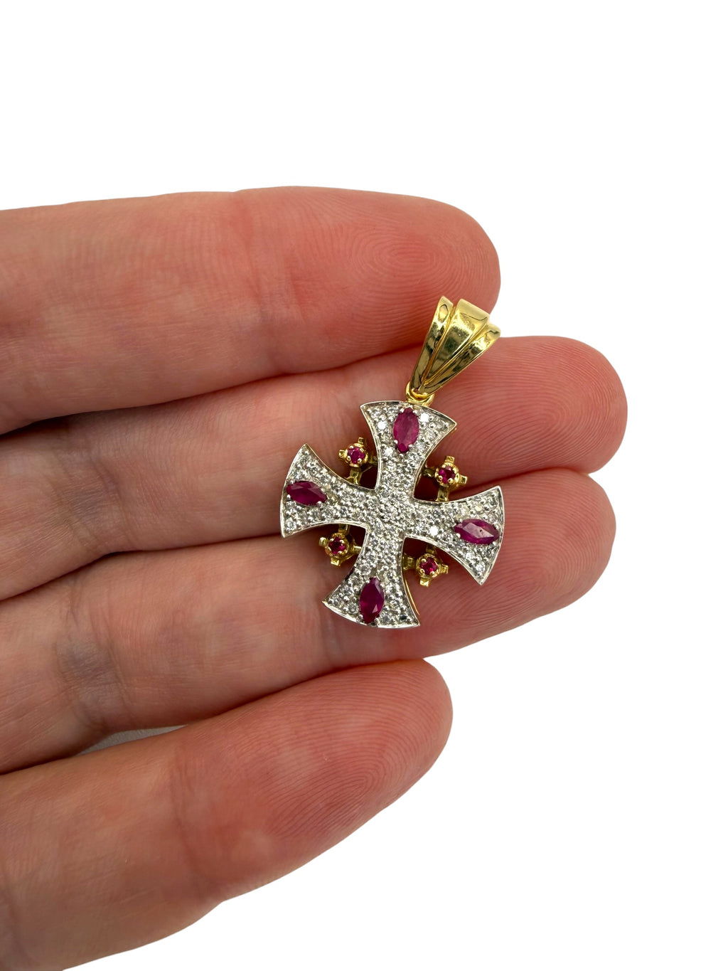 14k Diamond Ruby Cross