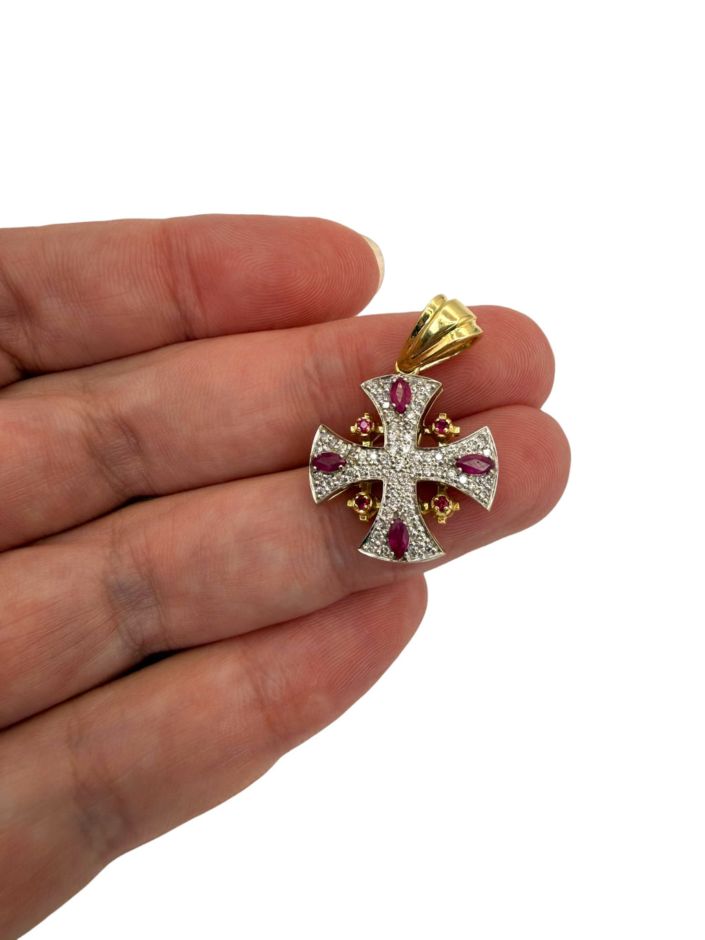 14k Diamond Ruby Cross