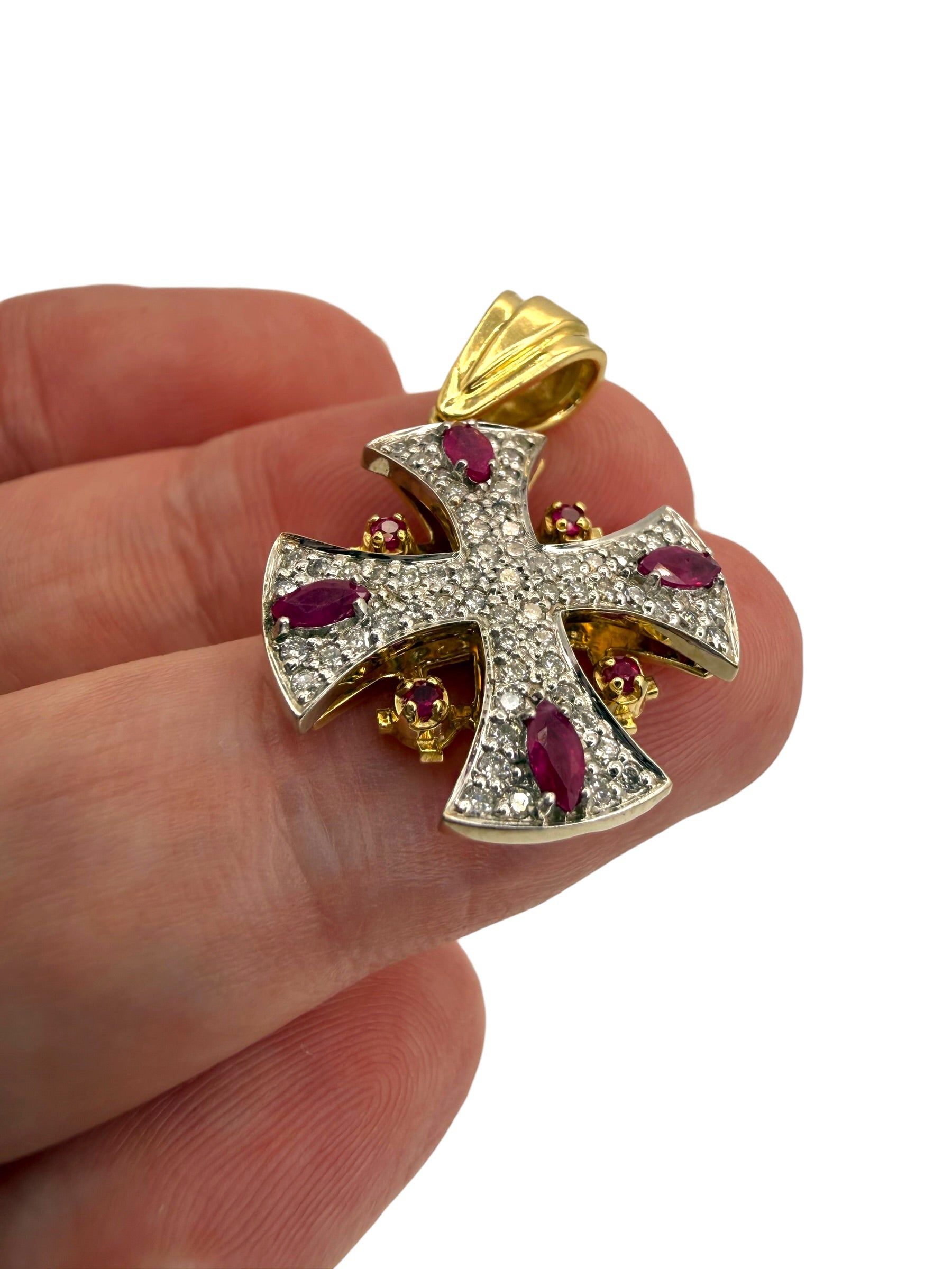 14k Diamond Ruby Cross