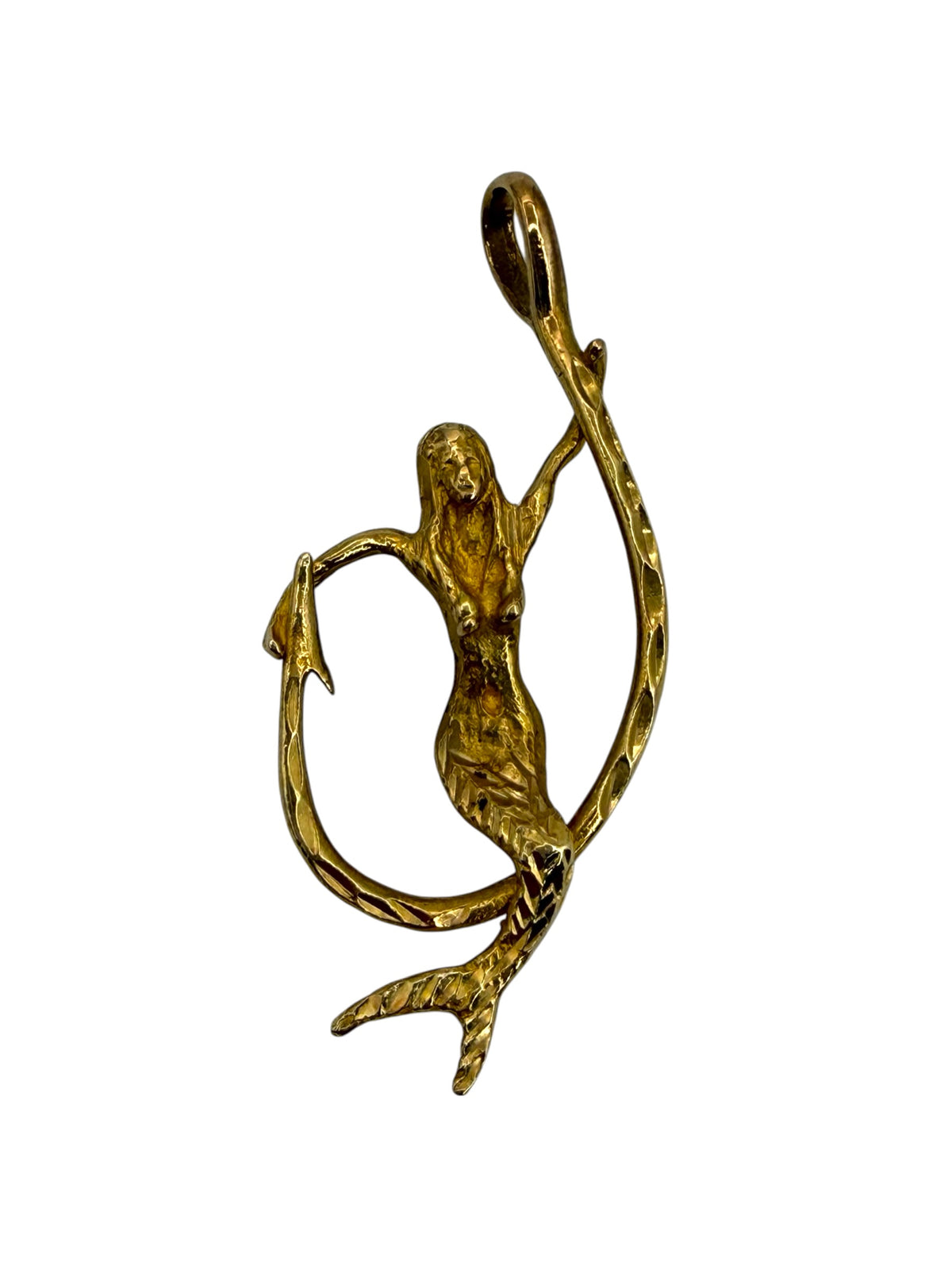 14k Mermaid on Hook Pendant
