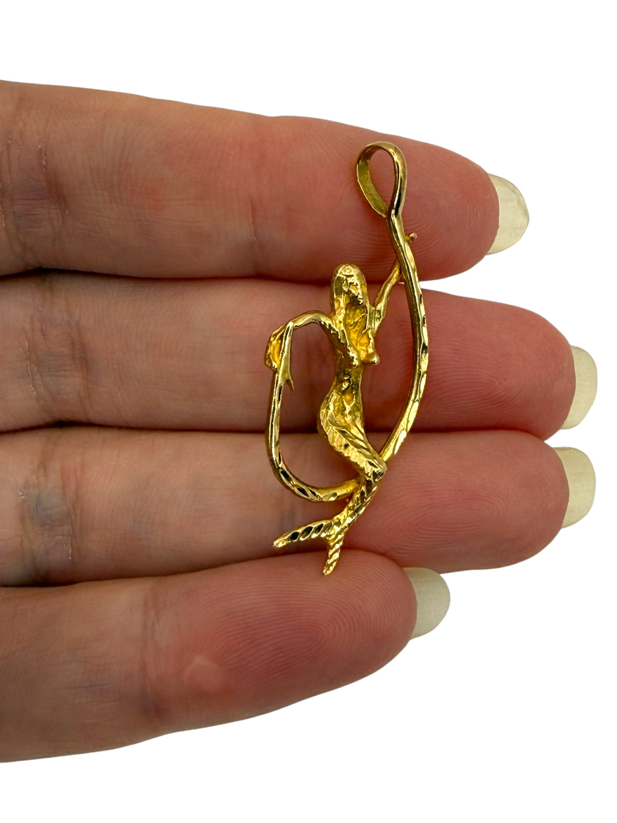 14k Mermaid on Hook Pendant