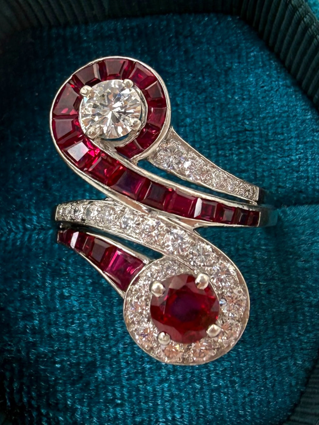 Platinum Ruby Diamond Toi et Moi Ring