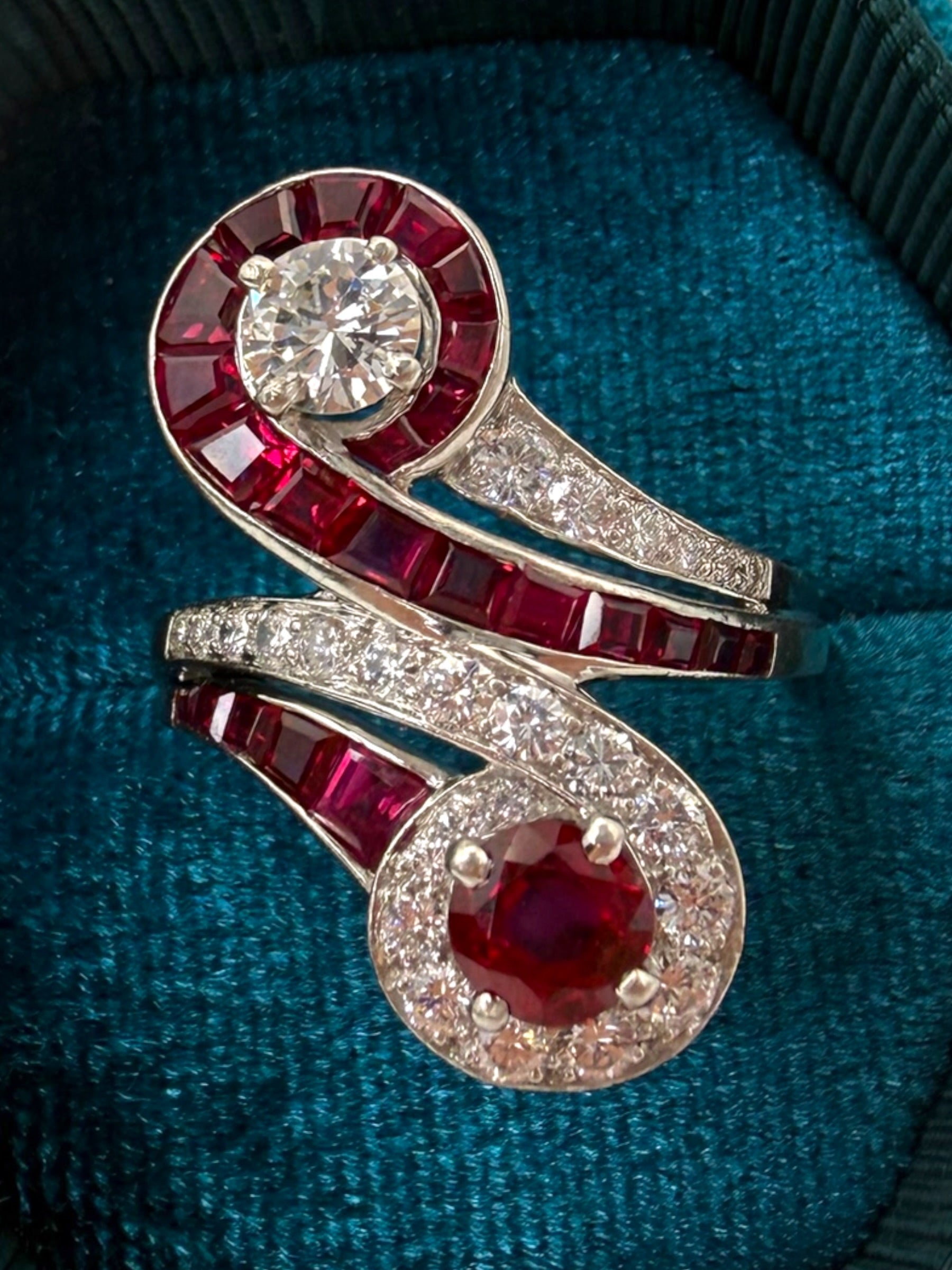 Platinum Ruby Diamond Toi et Moi Ring