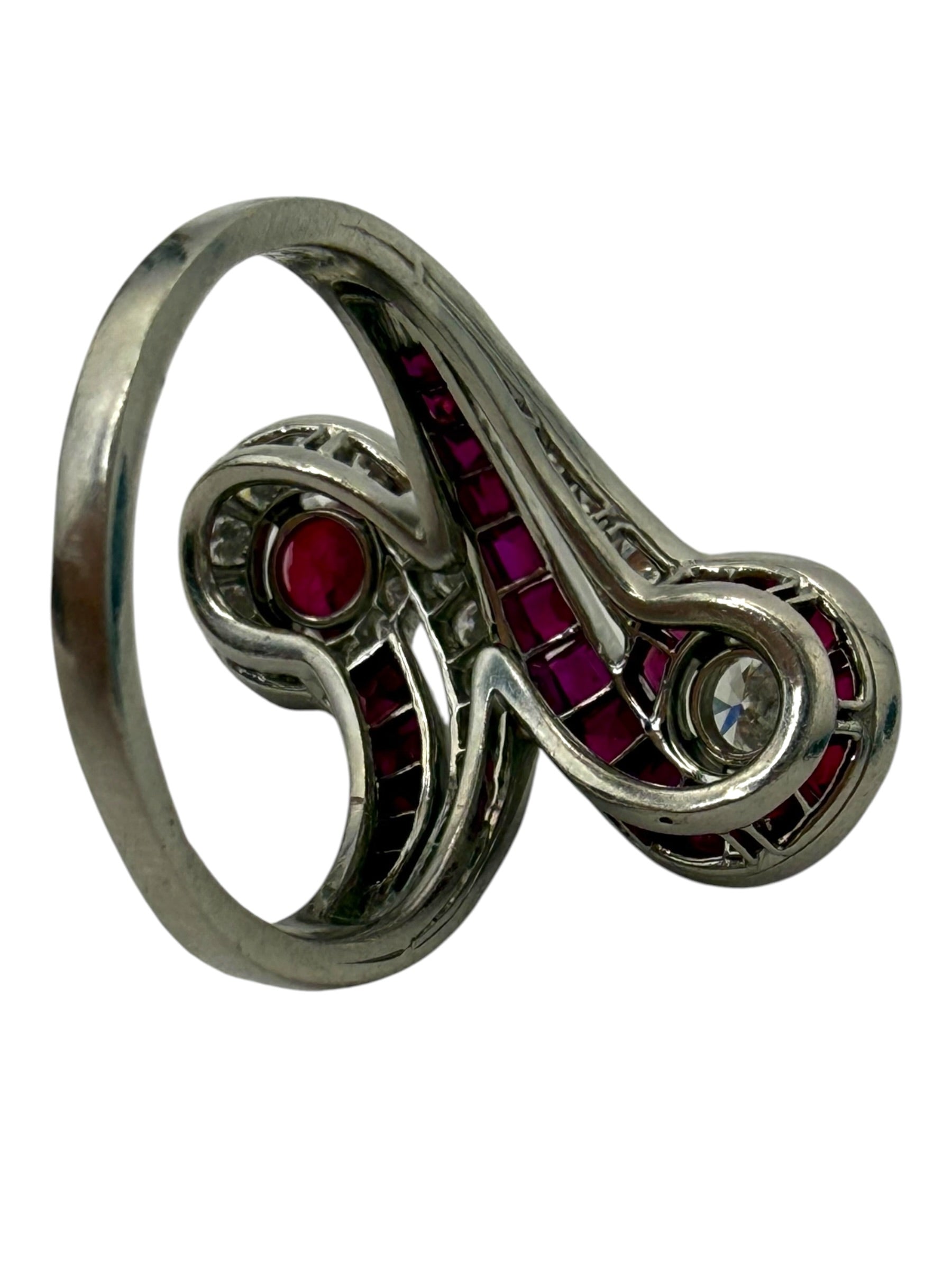 Platinum Ruby Diamond Toi et Moi Ring