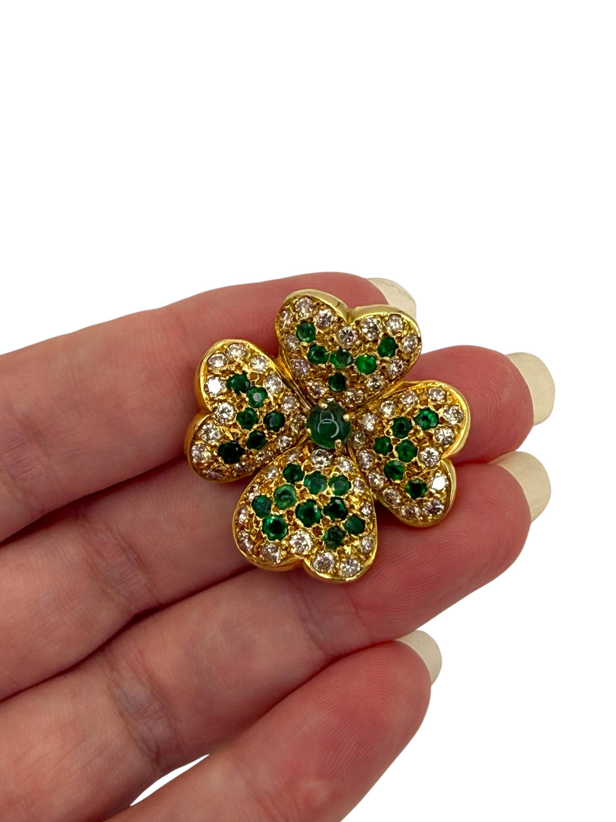 18k Emerald Diamond Clover Pendant