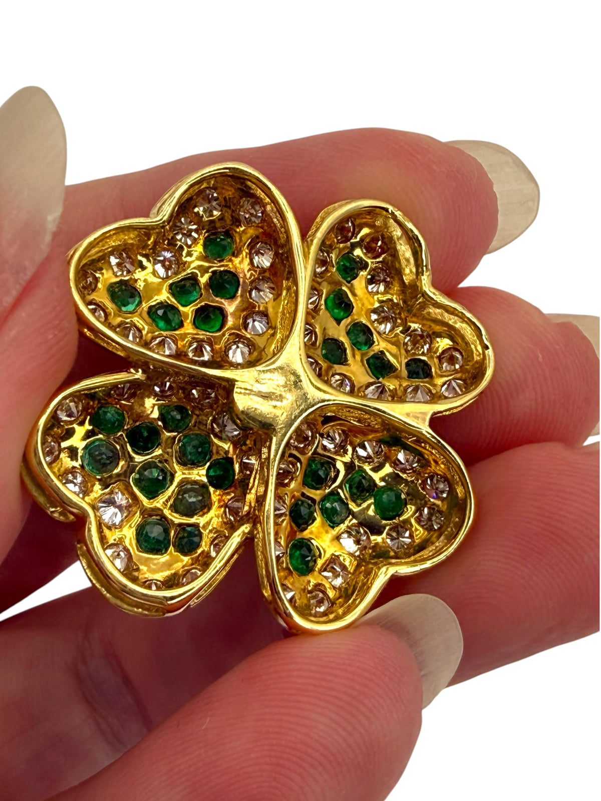 18k Emerald Diamond Clover Pendant