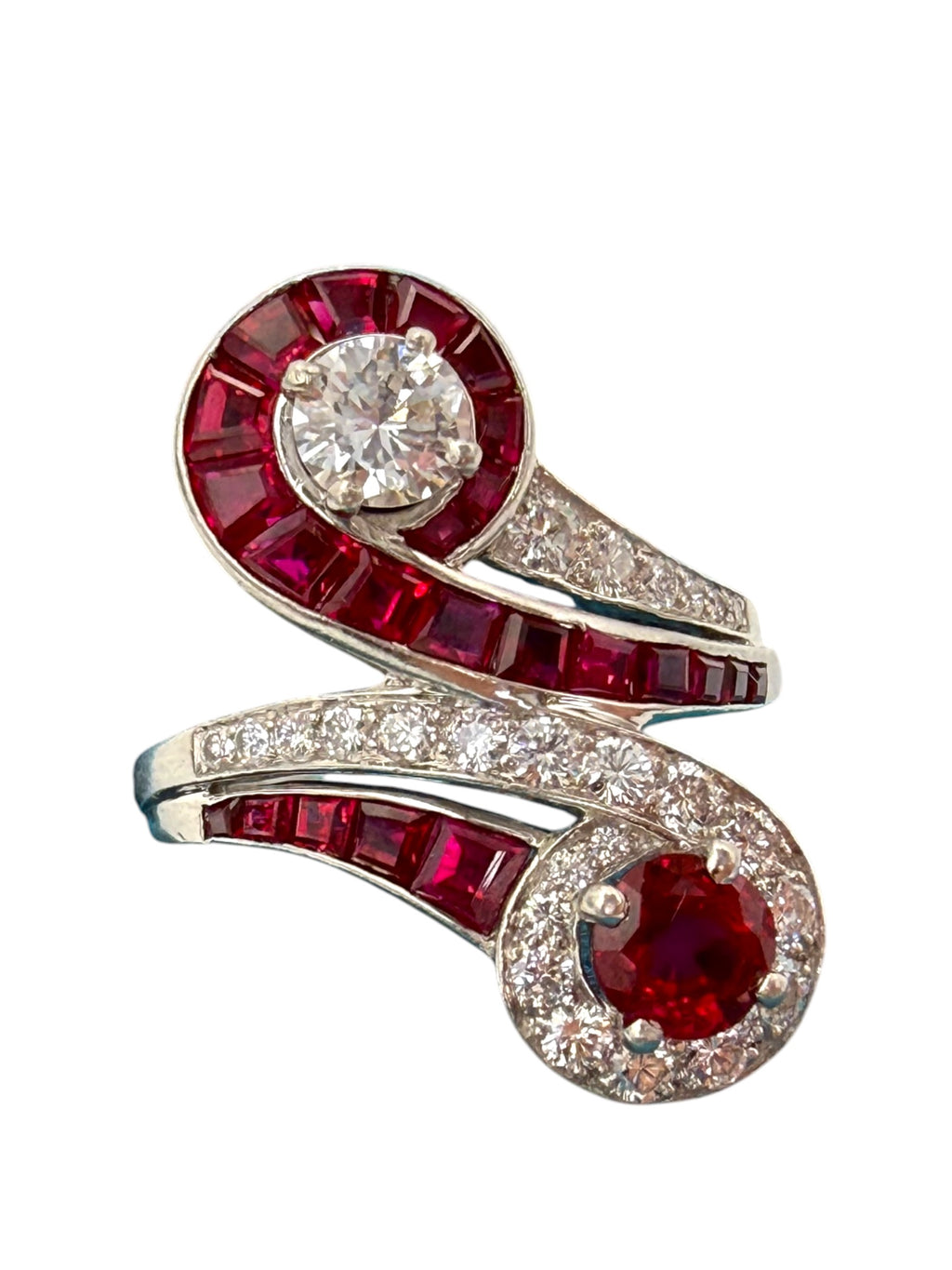 Platinum Ruby Diamond Toi et Moi Ring