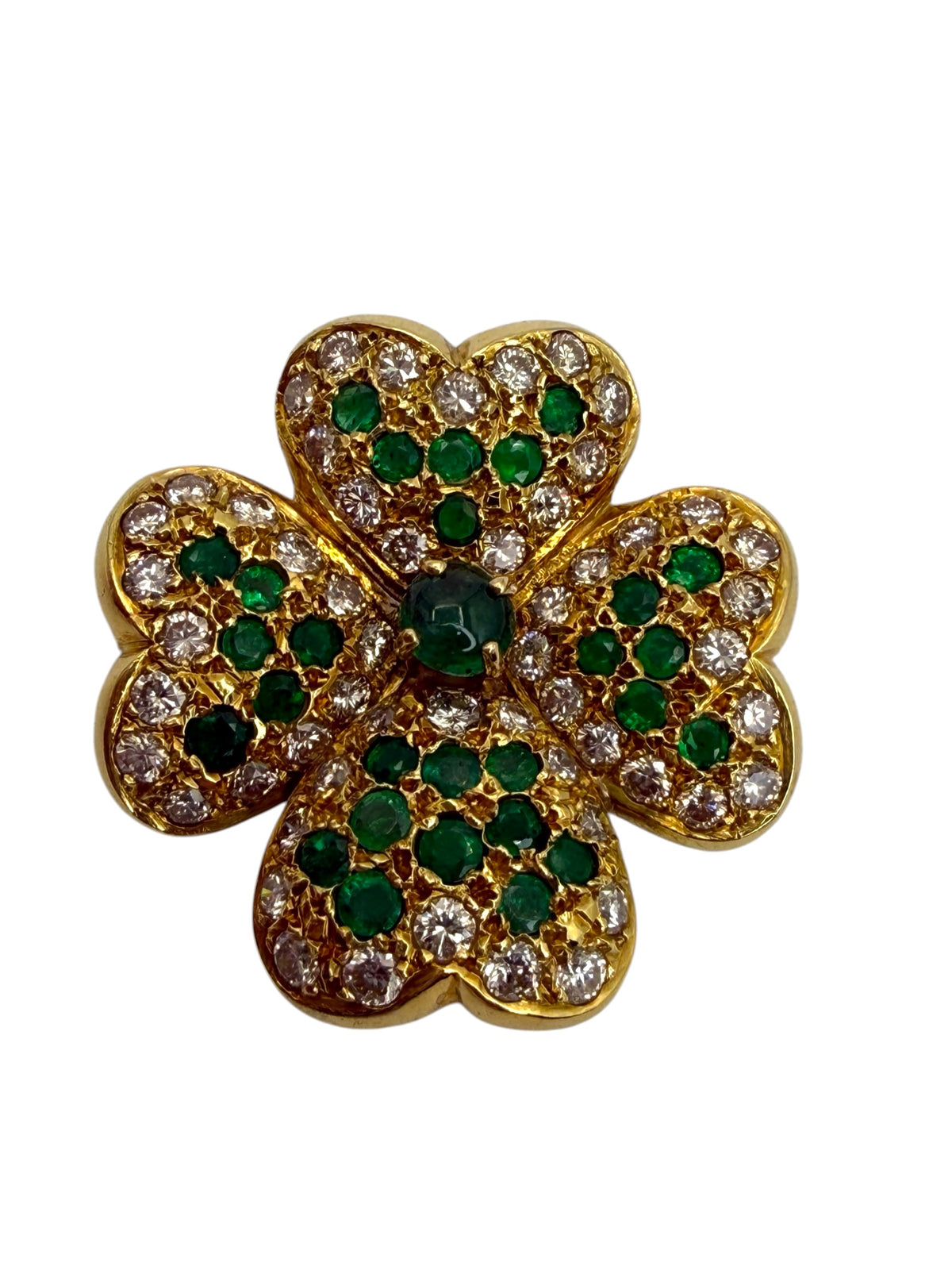 18k Emerald Diamond Clover Pendant