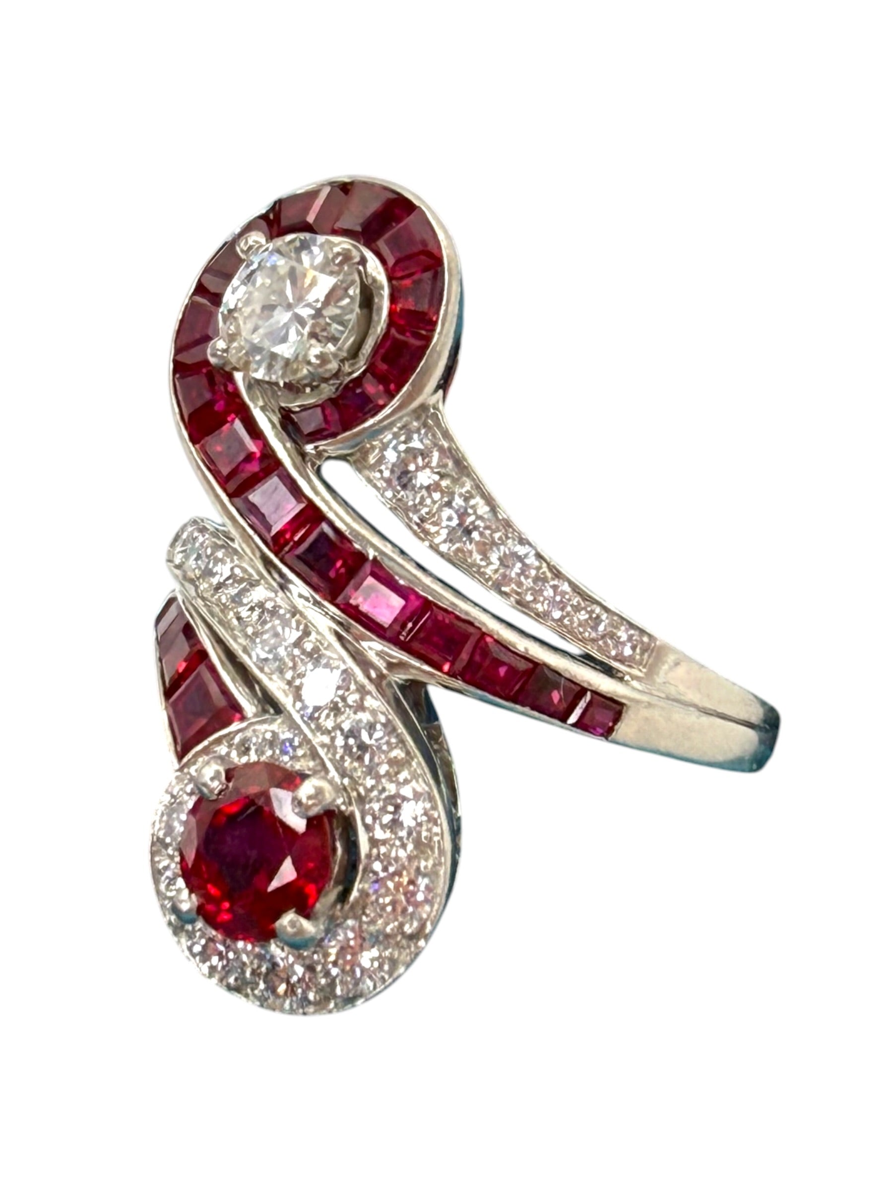 Platinum Ruby Diamond Toi et Moi Ring
