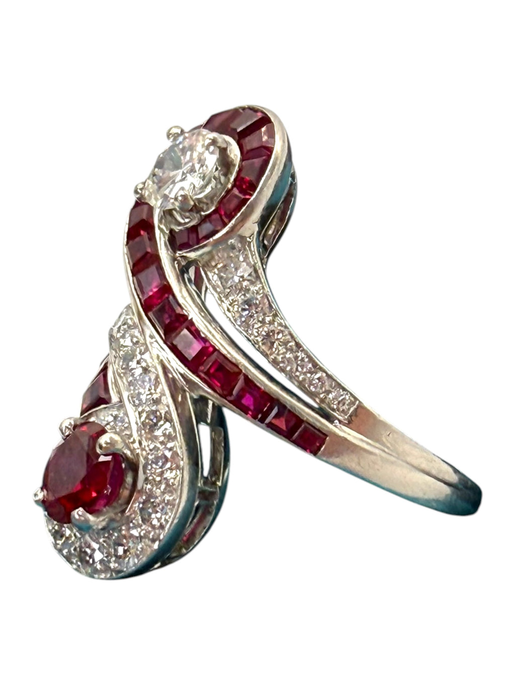 Platinum Ruby Diamond Toi et Moi Ring