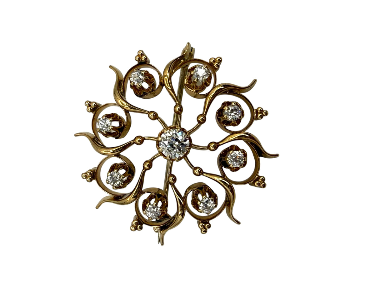14k Diamond Pinwheel Brooch