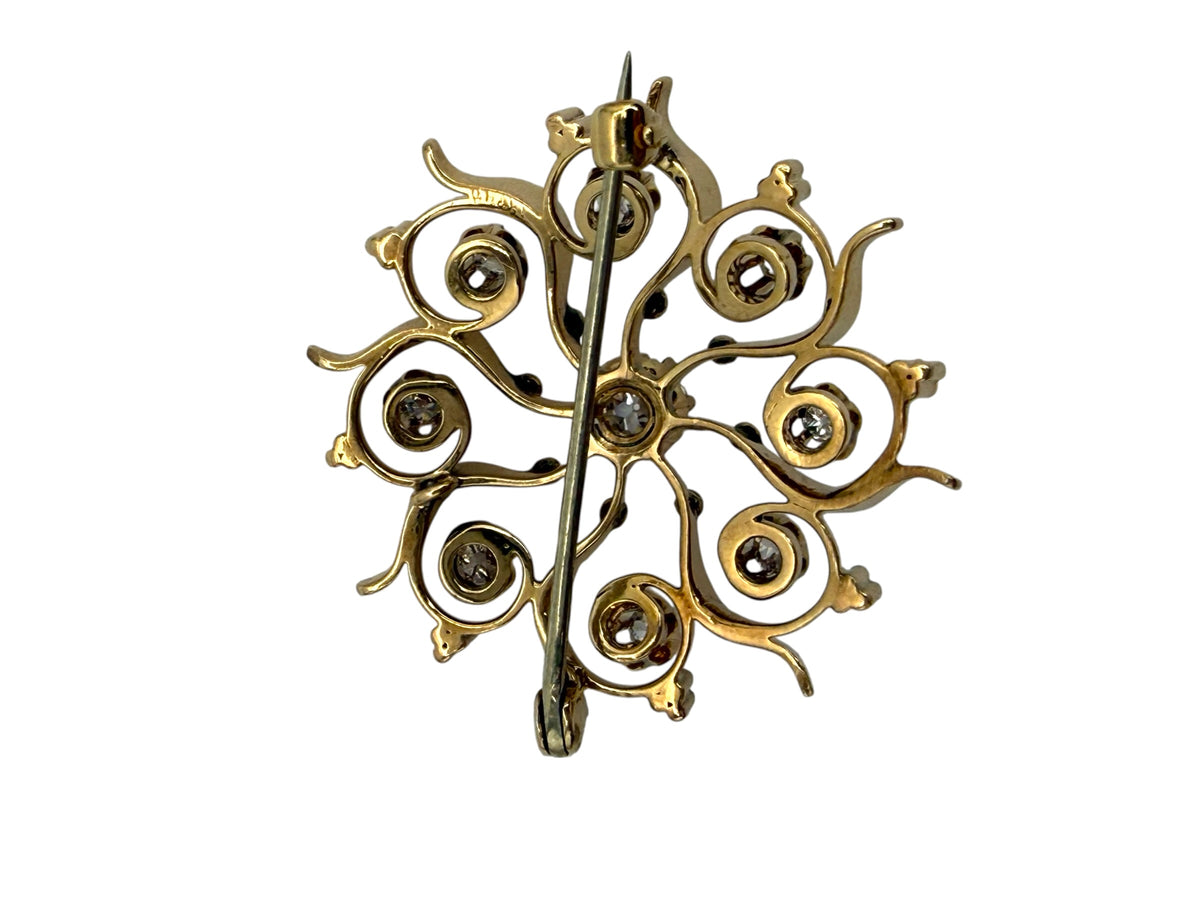 14k Diamond Pinwheel Brooch