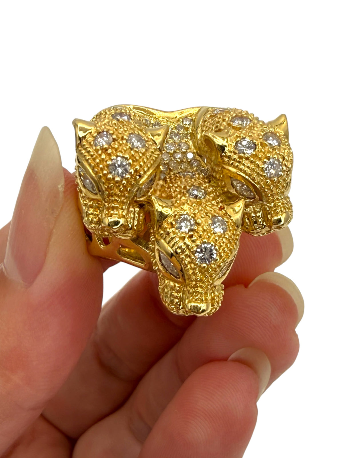18k Diamond Panther Head Cerberus Ring