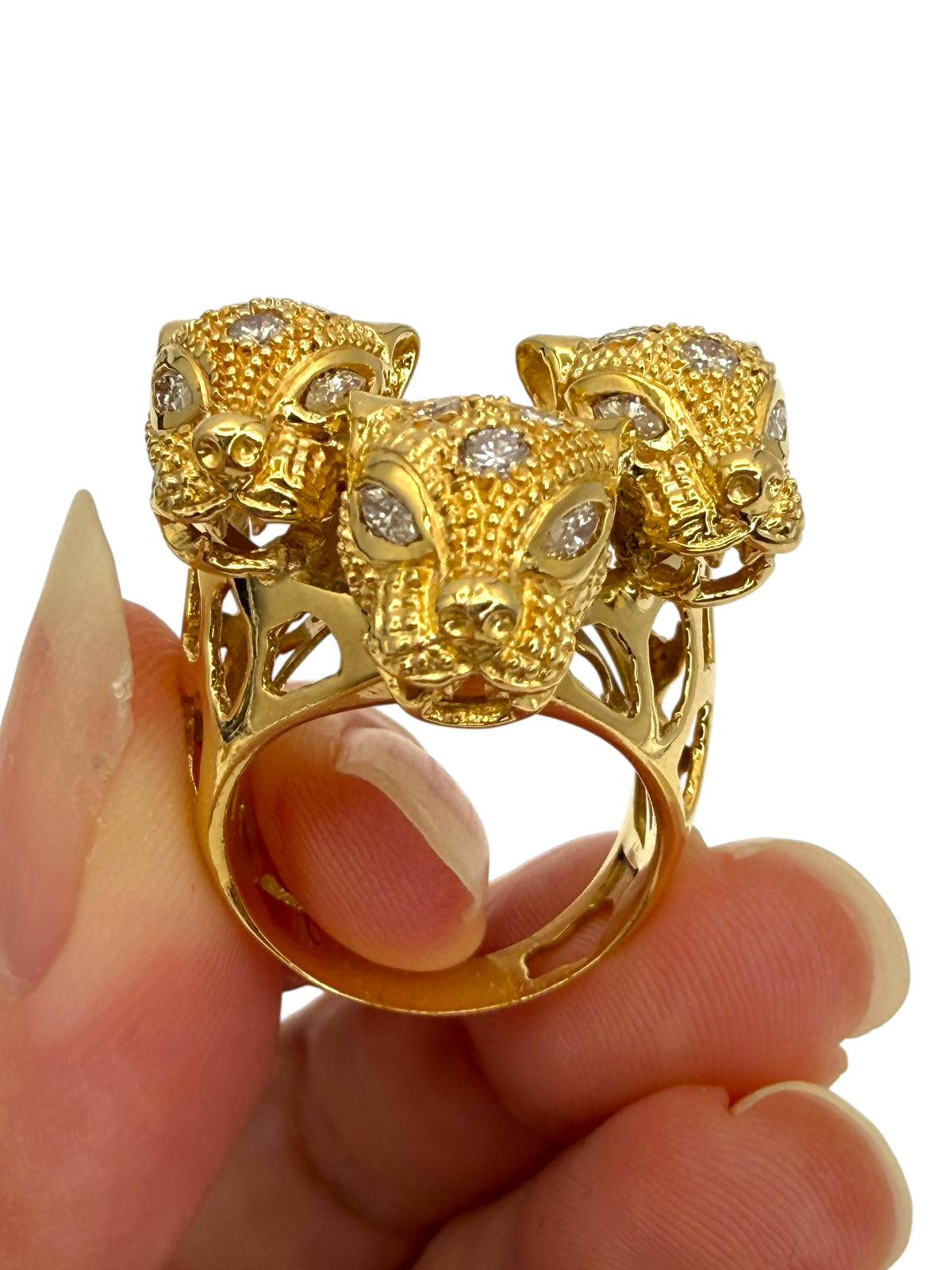 18k Diamond Panther Head Cerberus Ring
