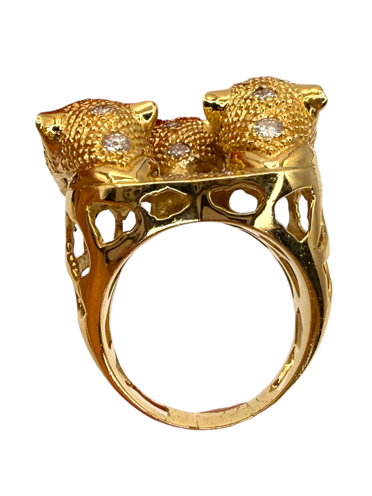 18k Diamond Panther Head Cerberus Ring