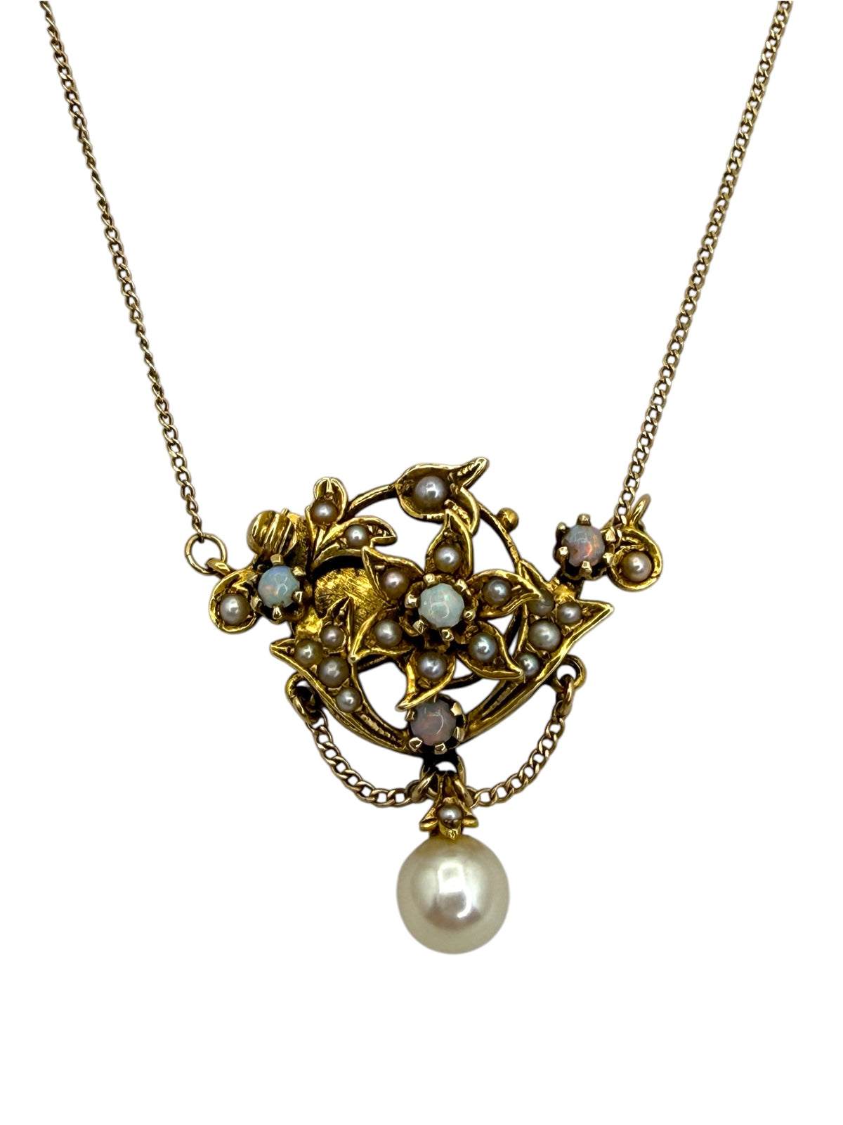 14k Opal Pearl Delicate En Tremblant Flower Necklace