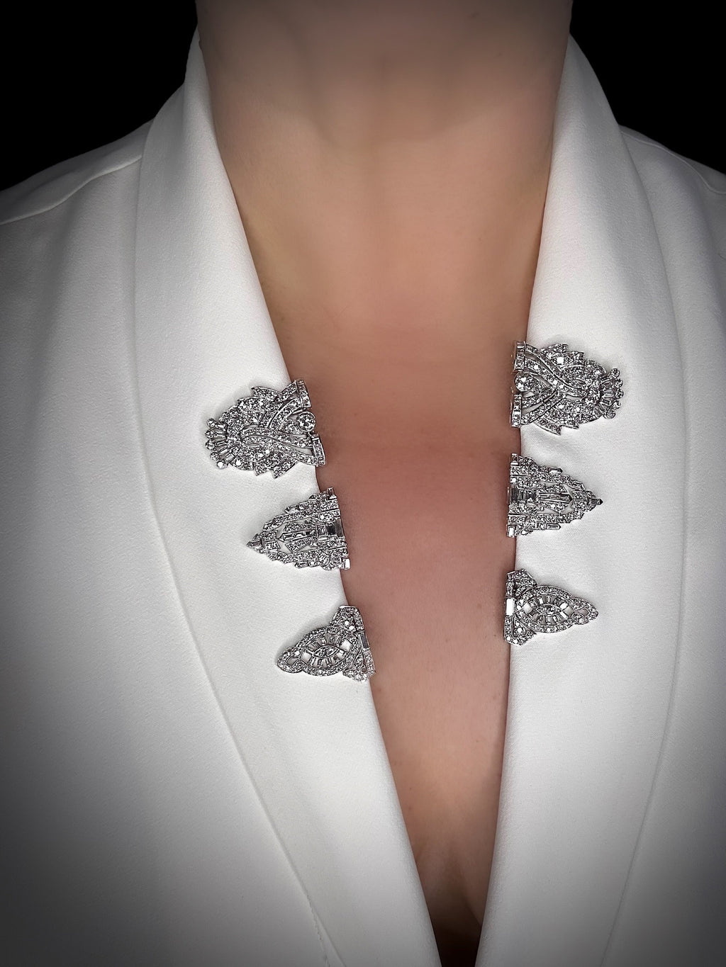 Platinum Diamond Dress Clips/ Double Brooch
