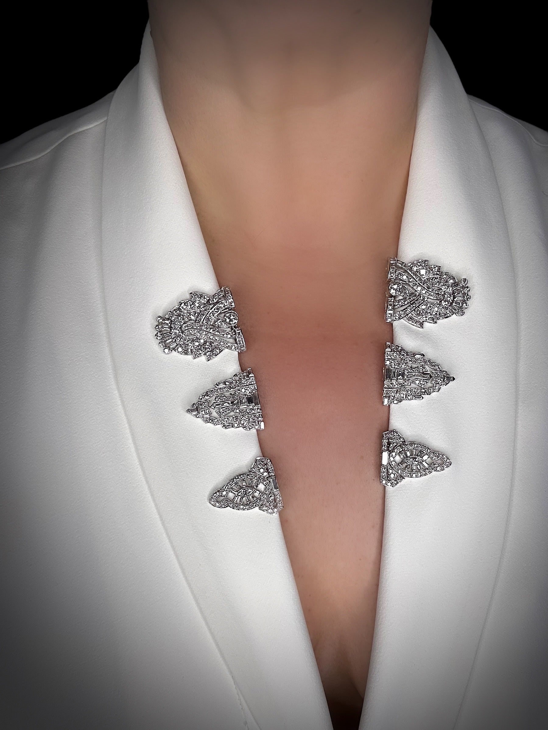 Platinum Diamond Dress Clips/ Double Brooch