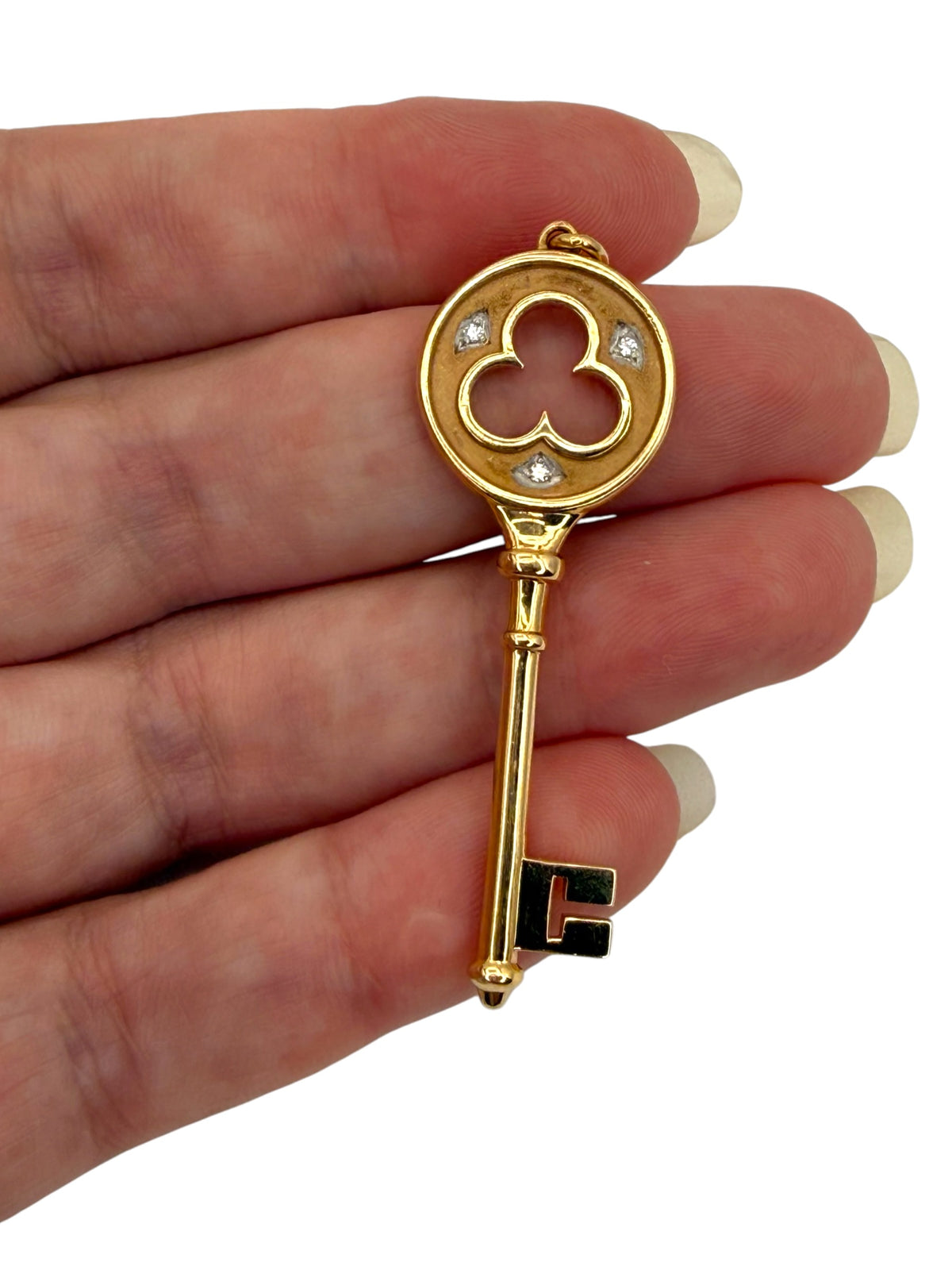18k Tiffany Diamond Trefoil Key Pendant
