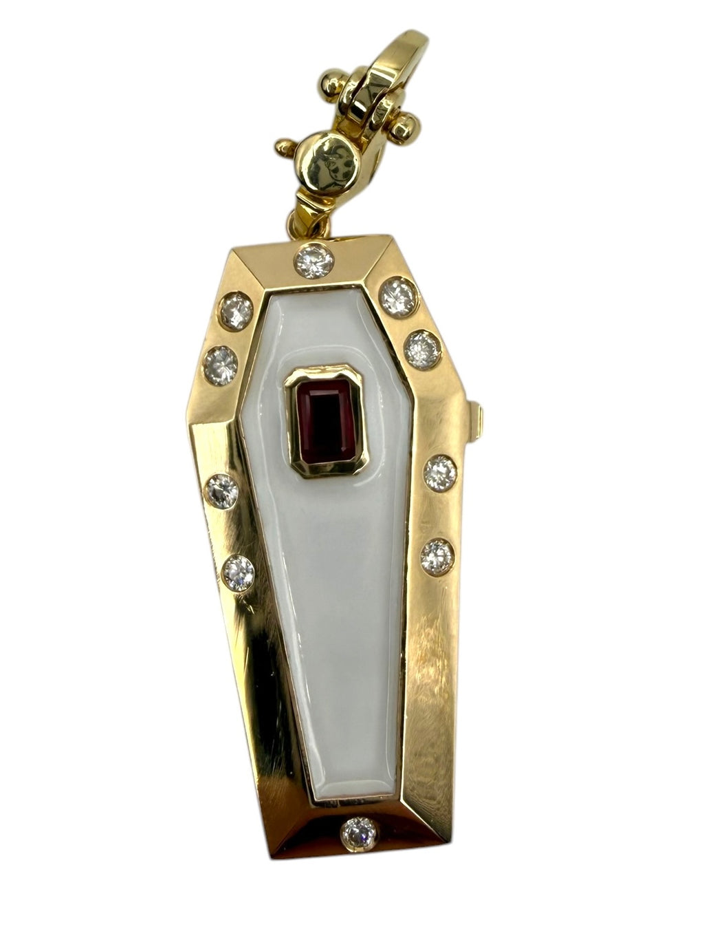 14k White Enamel Coffin and Skeleton