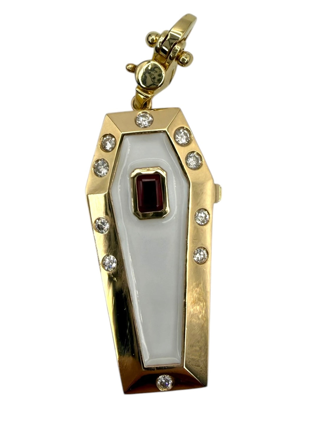 14k White Enamel Coffin and Skeleton