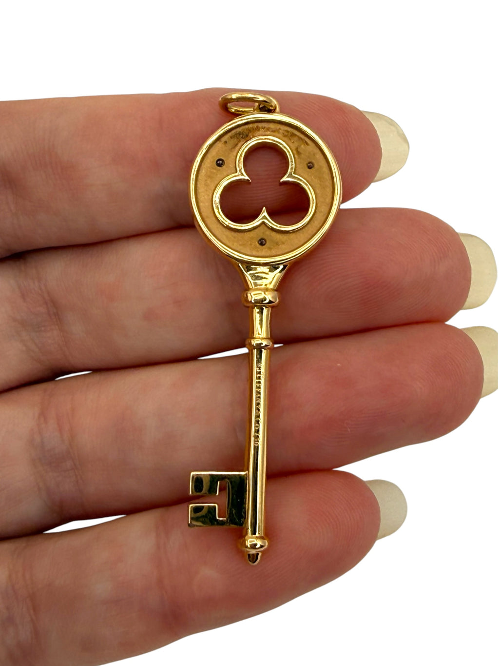 18k Tiffany Diamond Trefoil Key Pendant