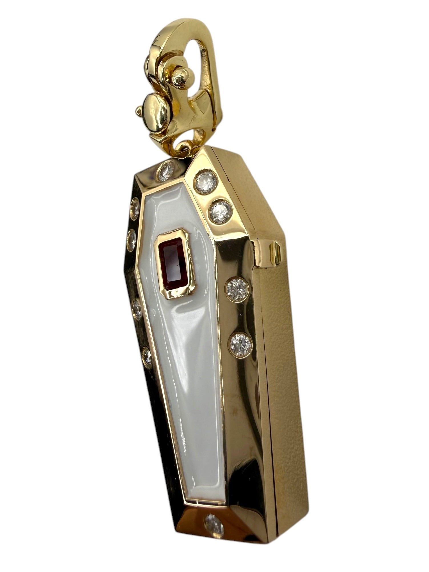 14k White Enamel Coffin and Skeleton