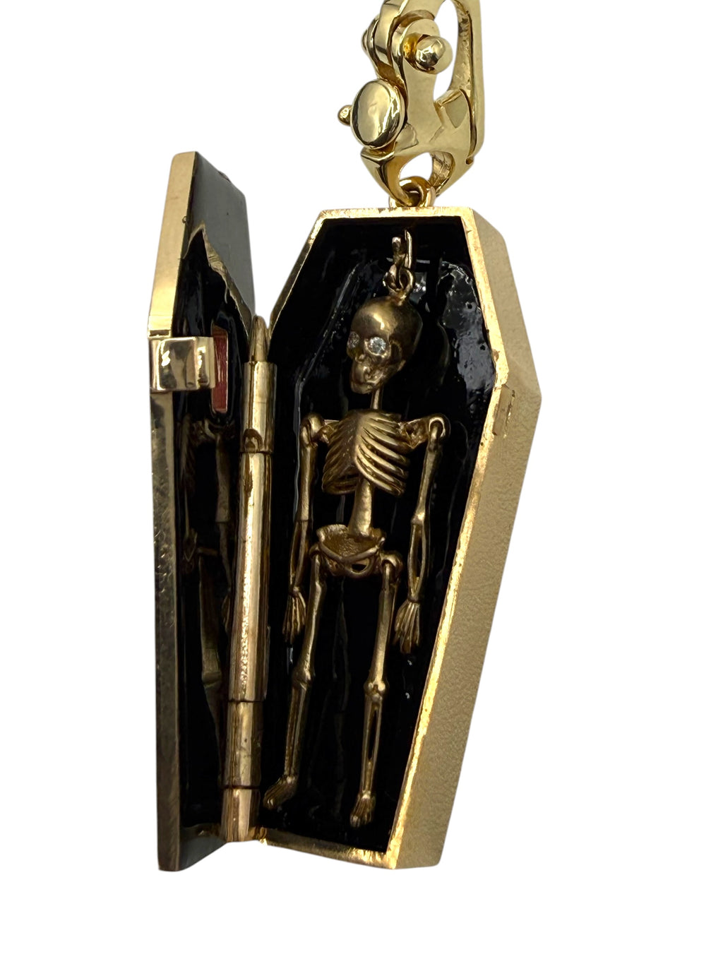 14k White Enamel Coffin and Skeleton