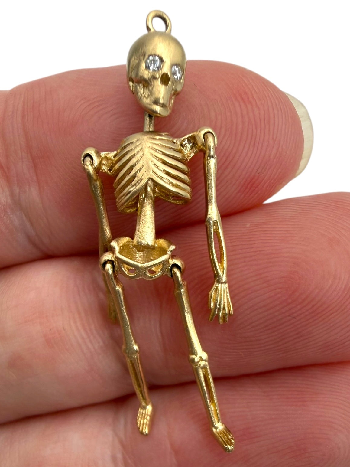 14k White Enamel Coffin and Skeleton