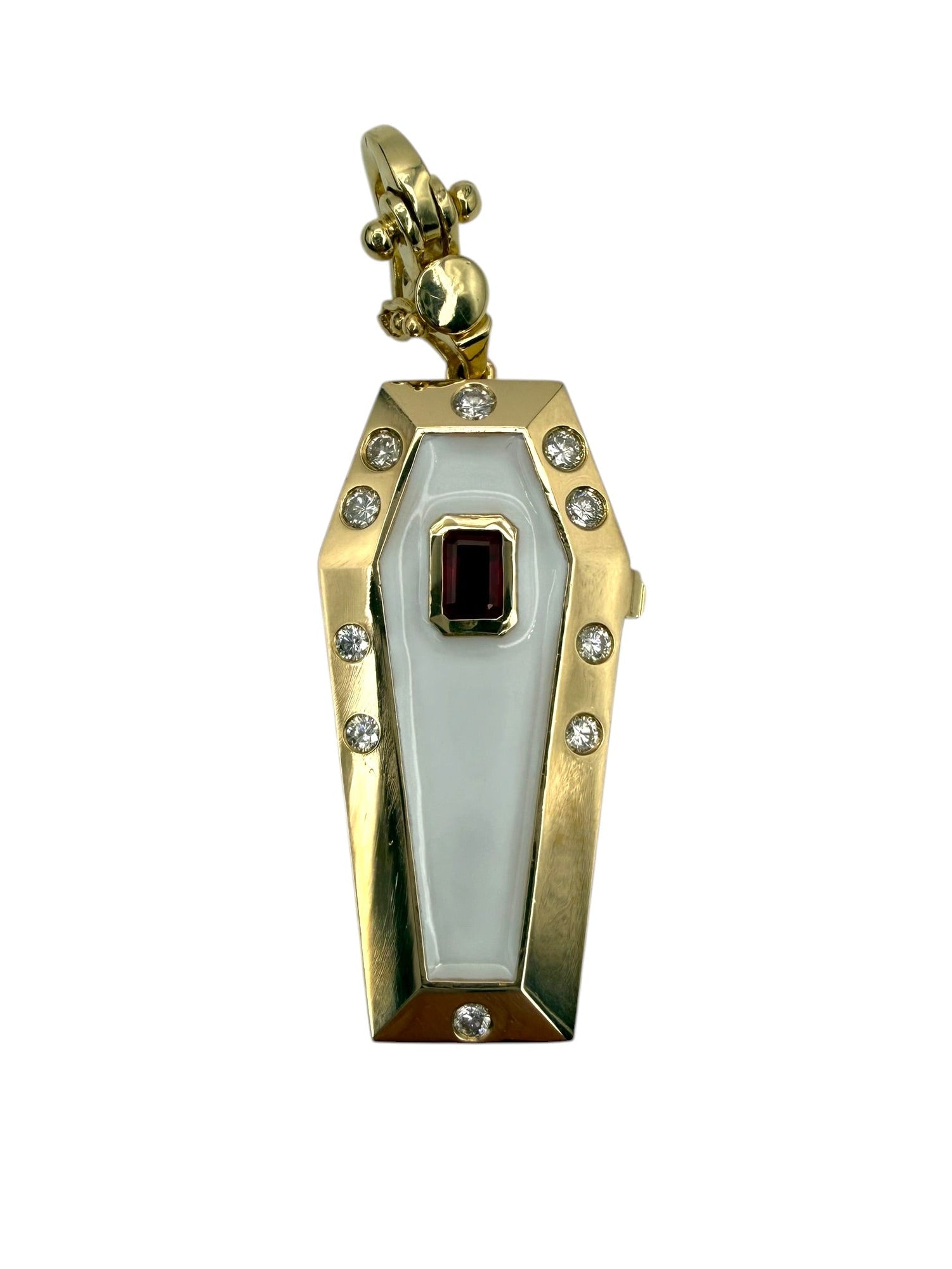 14k White Enamel Coffin and Skeleton