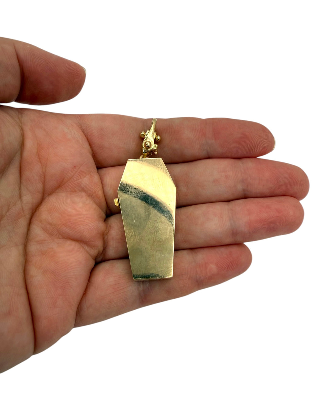 14k White Enamel Coffin and Skeleton
