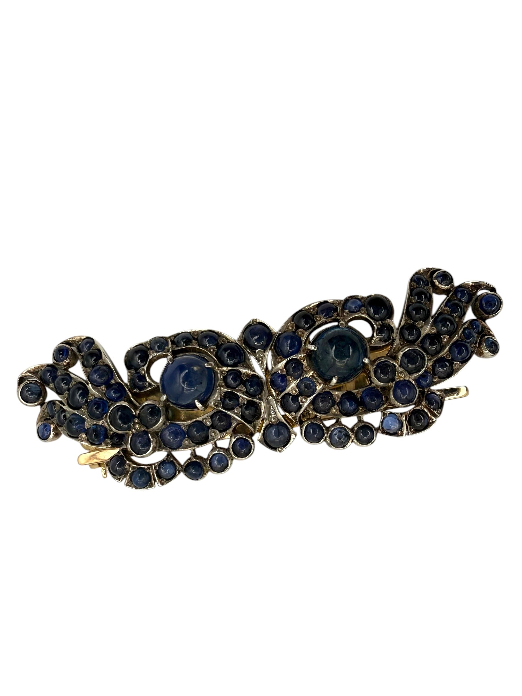 Retro 14k/ Silver Sapphire Brooch/ Earrings