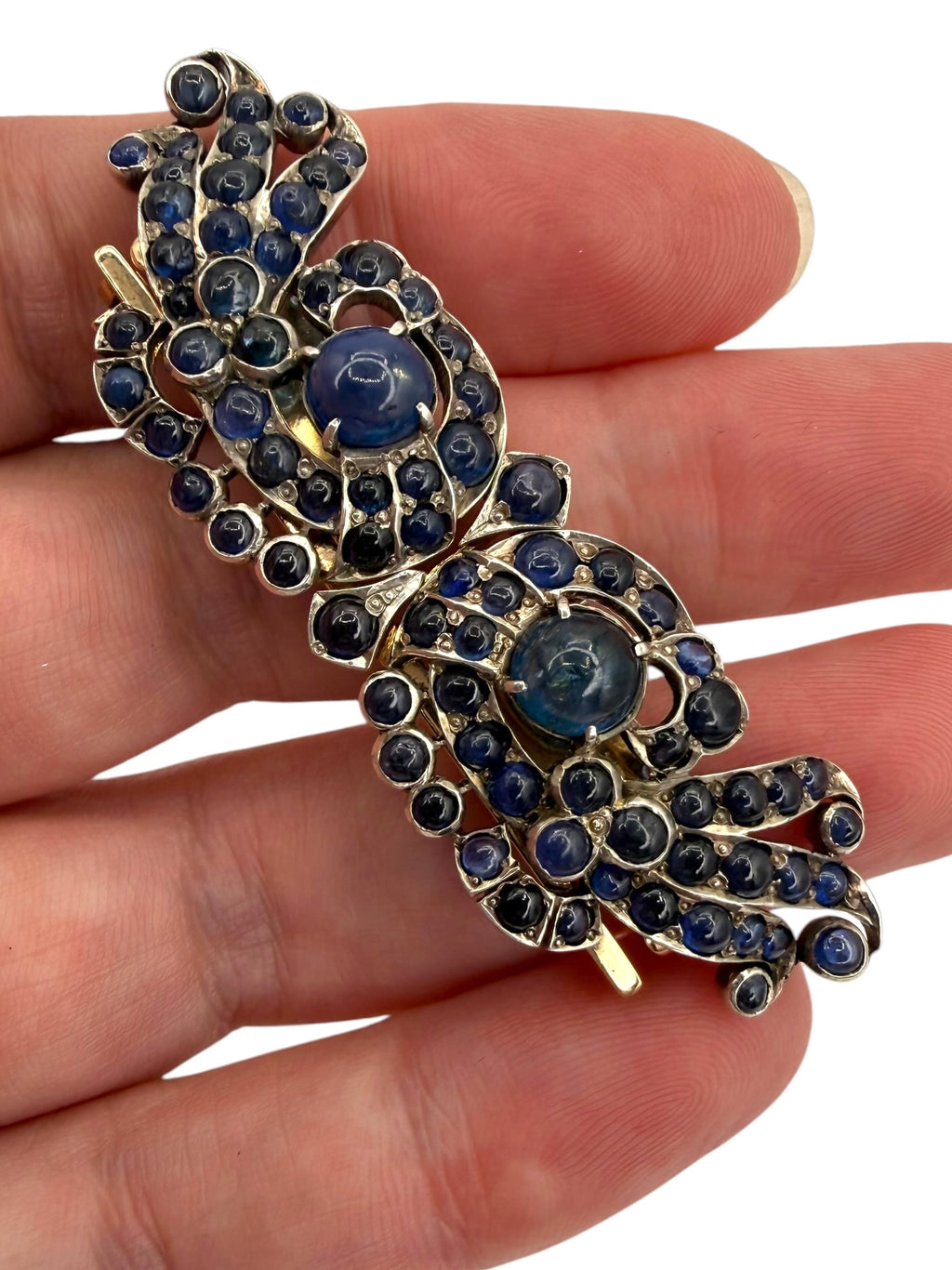 Retro 14k/ Silver Sapphire Brooch/ Earrings