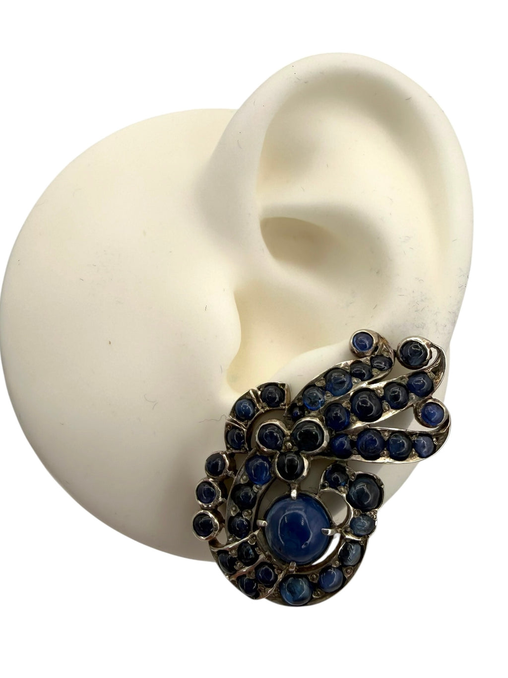 Retro 14k/ Silver Sapphire Brooch/ Earrings