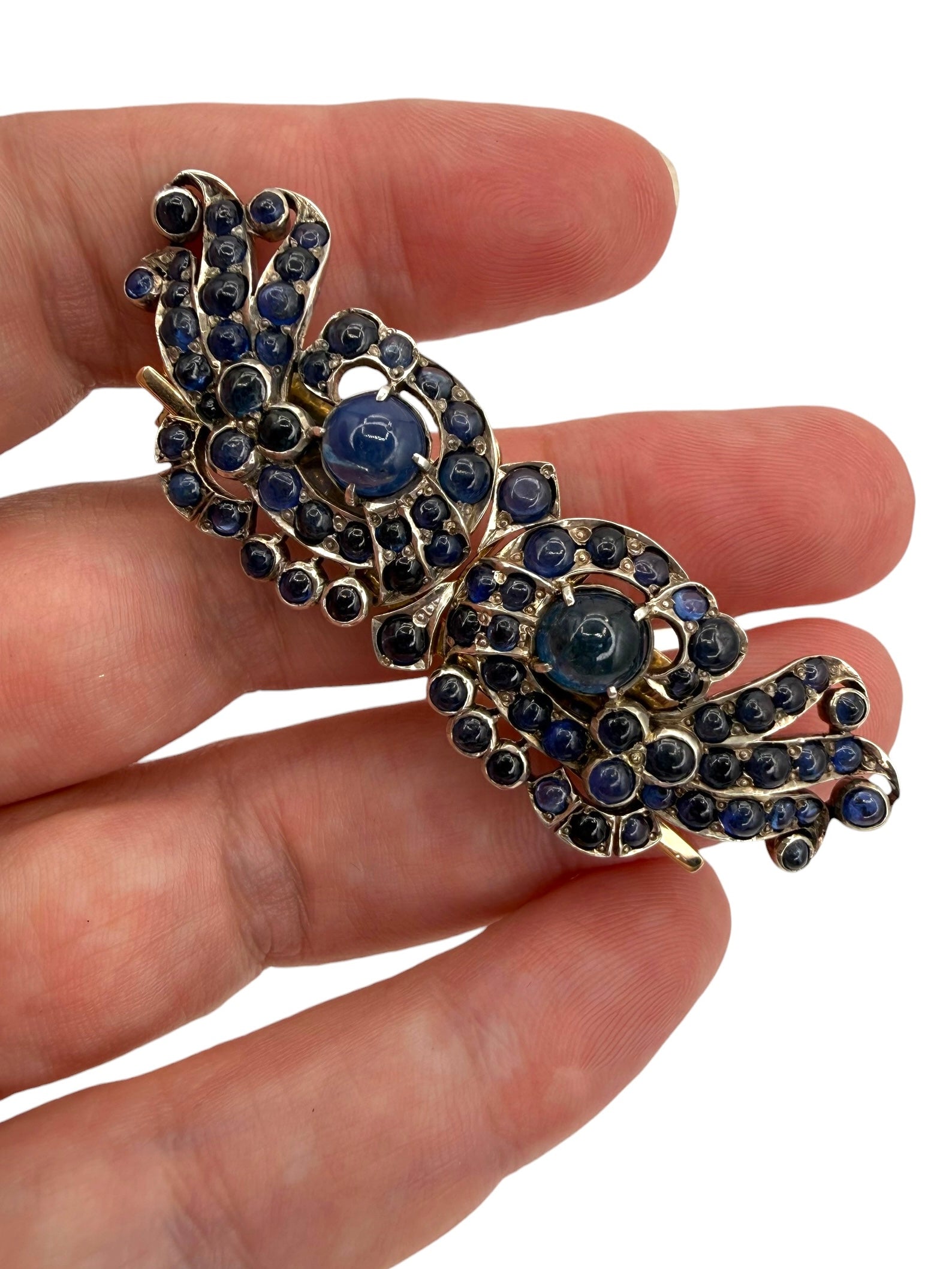 Retro 14k/ Silver Sapphire Brooch/ Earrings