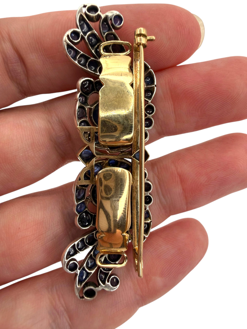Retro 14k/ Silver Sapphire Brooch/ Earrings