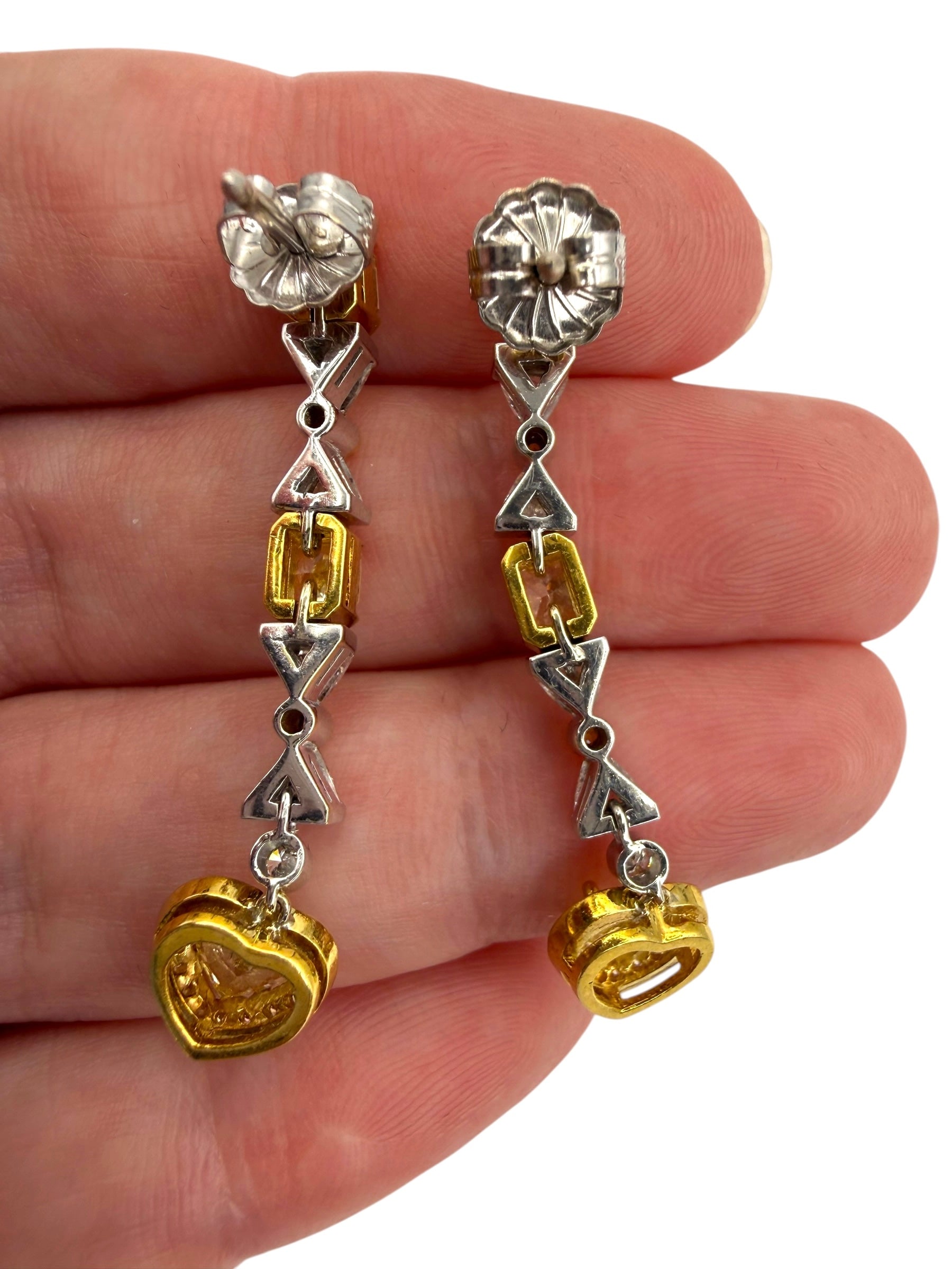 18k Diamond Heart Drop Earrings