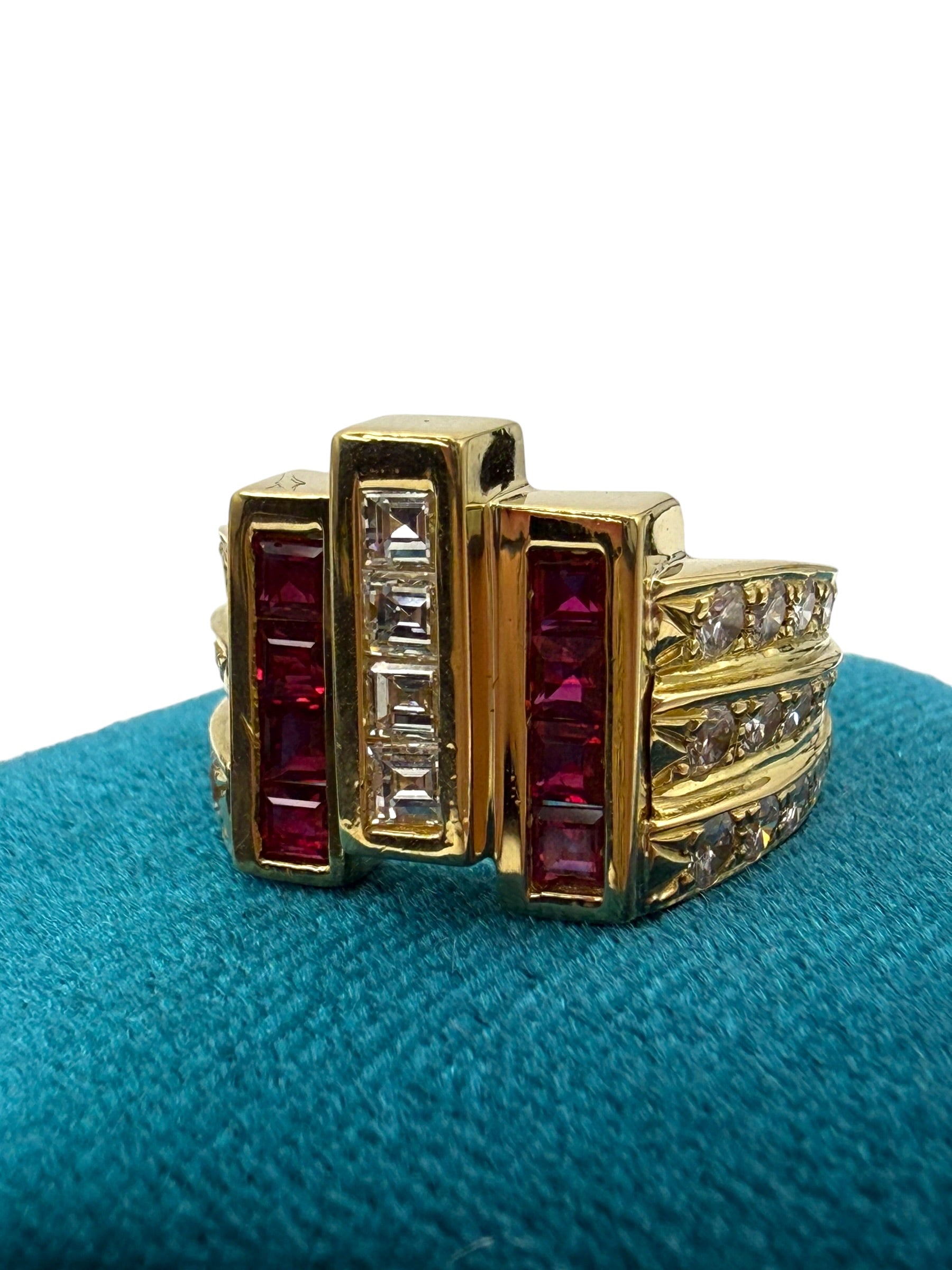18k Ruby Diamond Geometric Ring