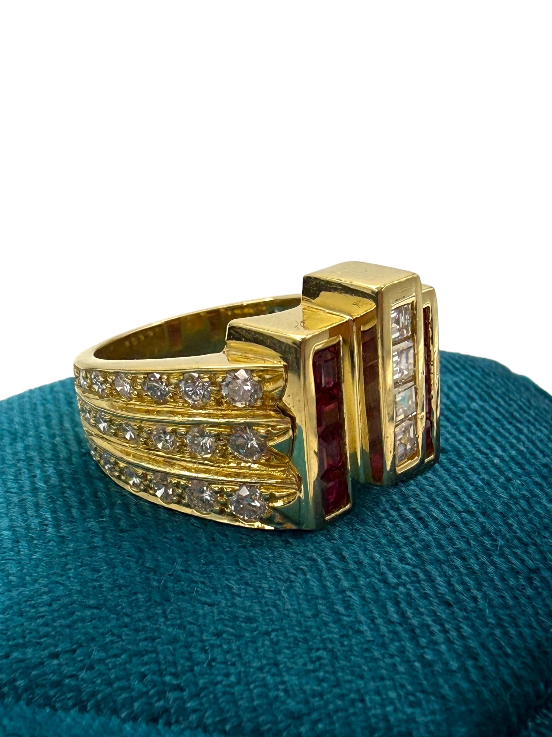 18k Ruby Diamond Geometric Ring