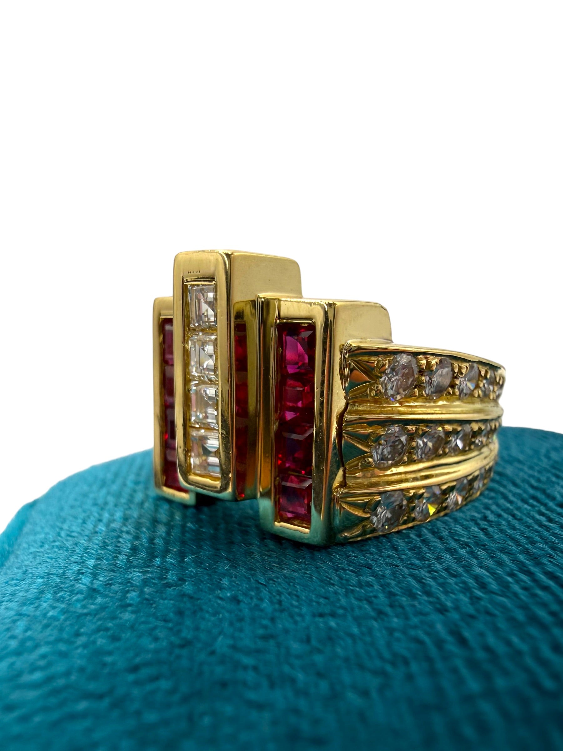 18k Ruby Diamond Geometric Ring